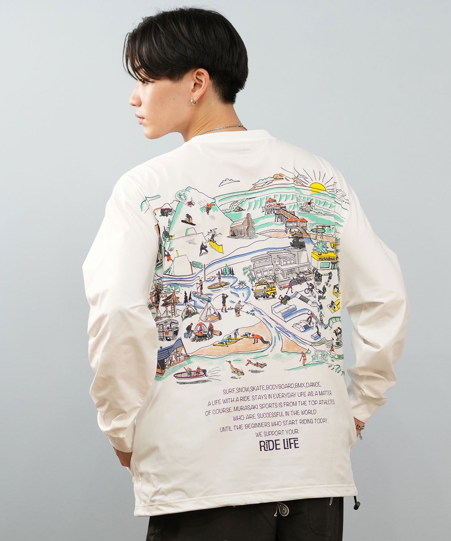 DEAR LAUREL ディアローレル 水着 ラッシュガード 長袖 Tシャツ ロンT メンズ 水陸両用 バックプリント D25S-4306(WHT-M)