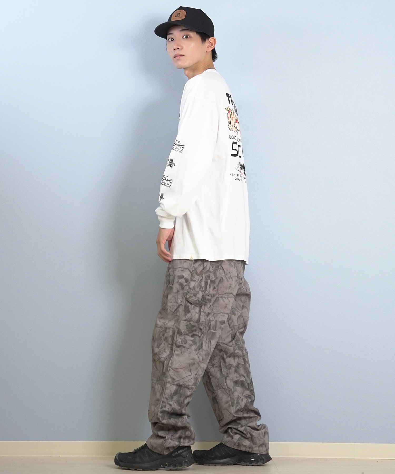 TOY MACHINE トイマシーン 長袖 Tシャツ ロンT メンズ バックプリント 袖プリント ロゴ オーバーサイズ MTMFFLT1(WHITE-M)