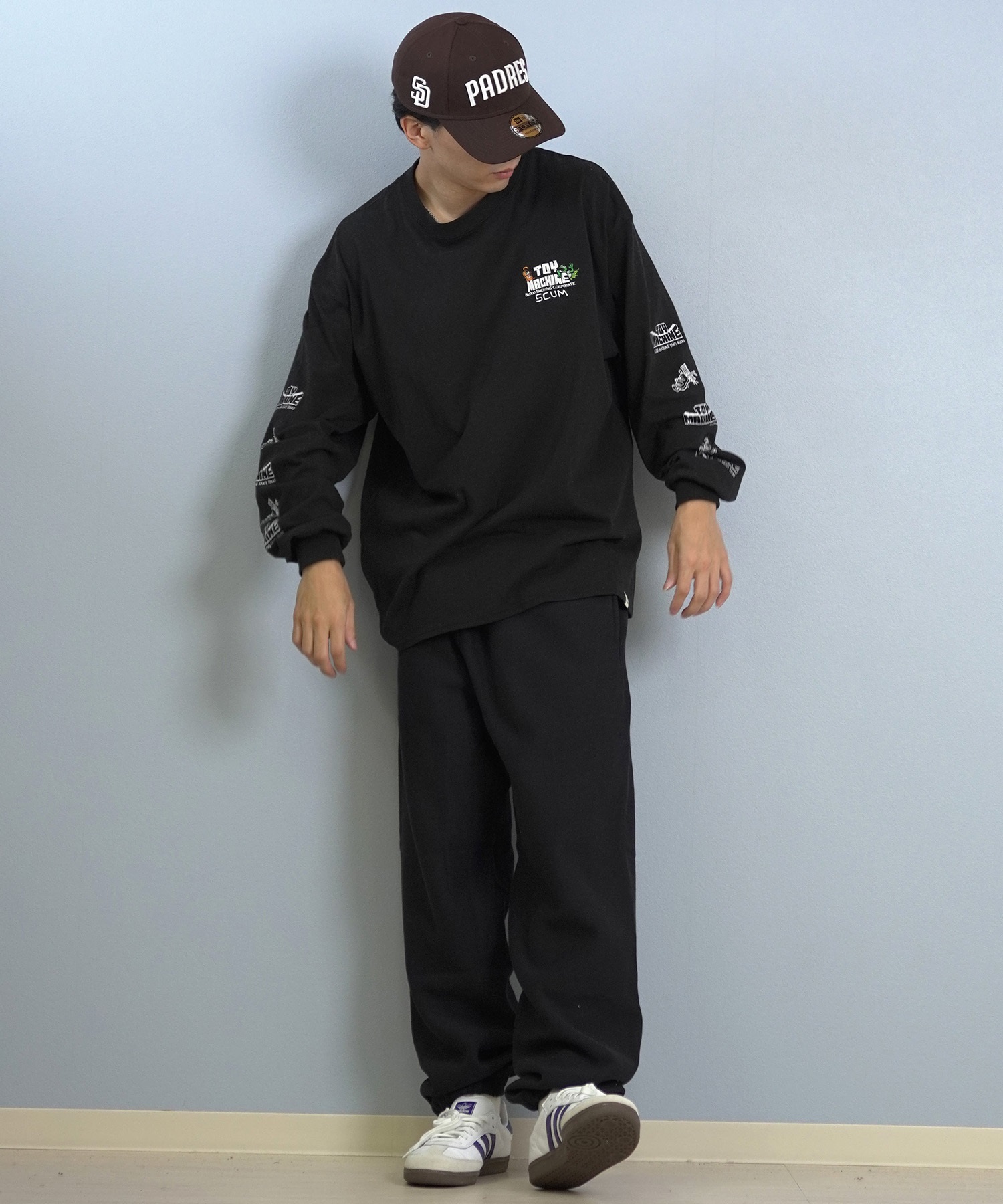 TOY MACHINE トイマシーン 長袖 Tシャツ ロンT メンズ バックプリント 袖プリント ロゴ オーバーサイズ MTMFFLT1(WHITE-M)