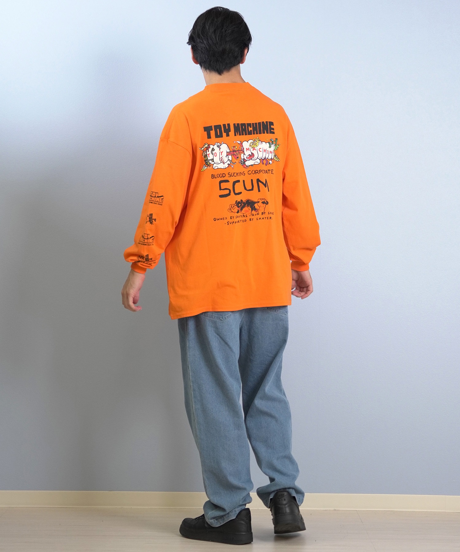 TOY MACHINE トイマシーン 長袖 Tシャツ ロンT メンズ バックプリント 袖プリント ロゴ オーバーサイズ MTMFFLT1(WHITE-M)