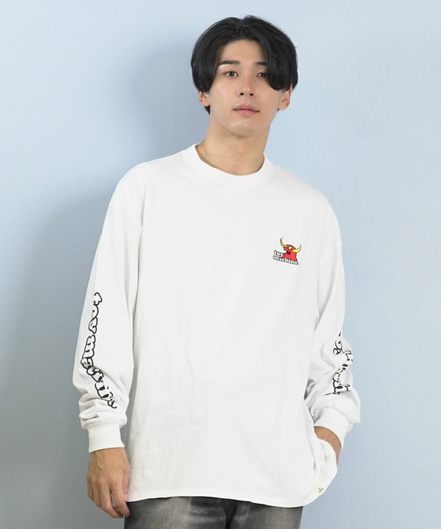 TOY MACHINE トイマシーン 長袖 Tシャツ ロンT メンズ バックプリント 袖プリント ロゴ オーバーサイズ MTMFFLT2(WHITE-M)