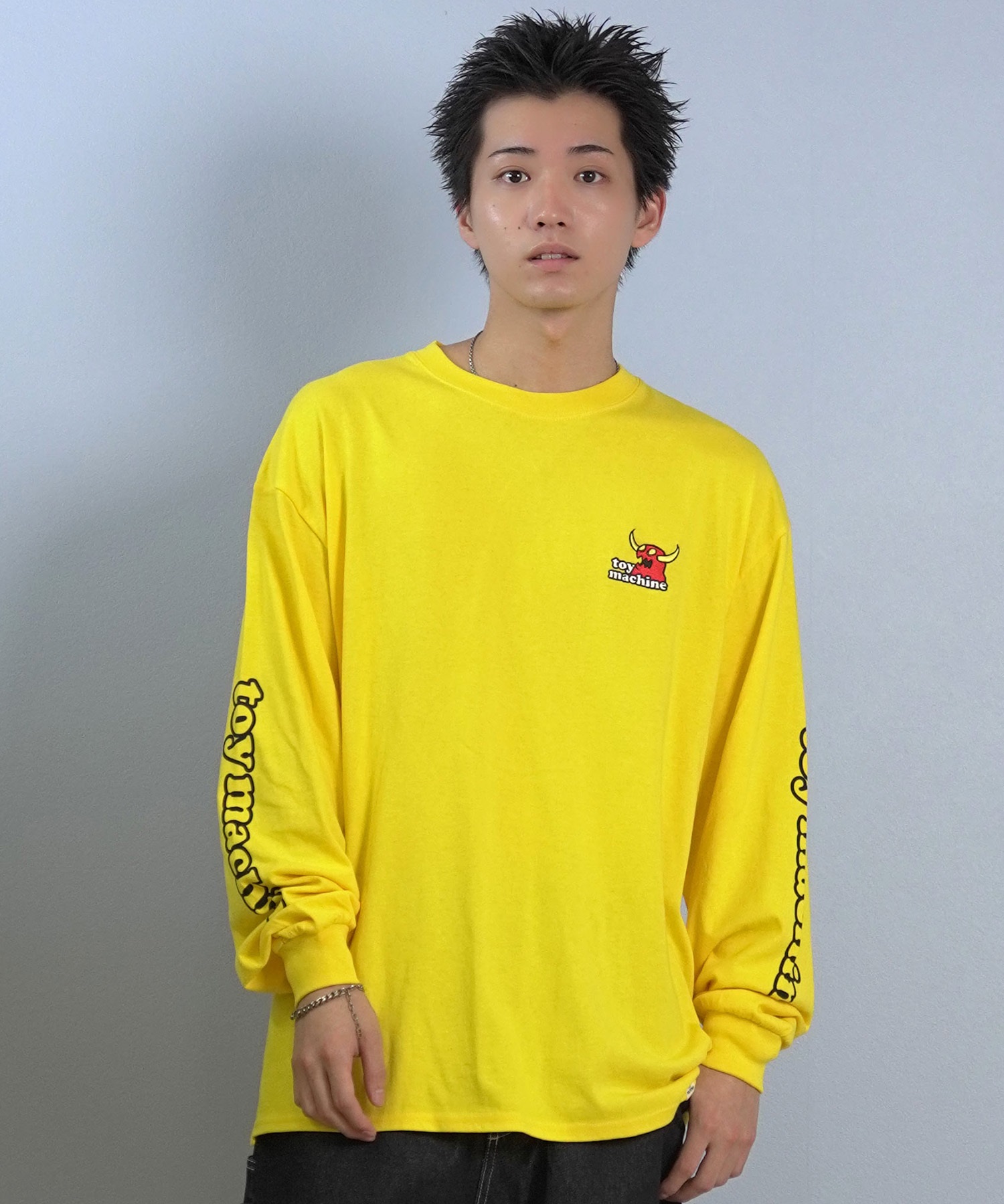 TOY MACHINE トイマシーン 長袖 Tシャツ ロンT メンズ バックプリント 袖プリント ロゴ オーバーサイズ MTMFFLT2(WHITE-M)