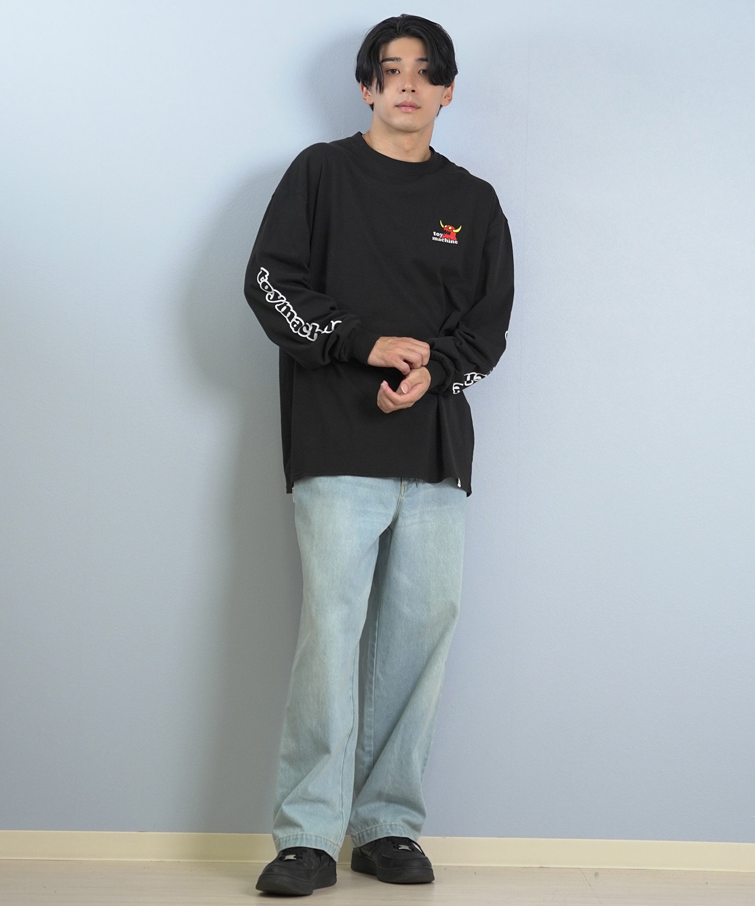 TOY MACHINE トイマシーン 長袖 Tシャツ ロンT メンズ バックプリント 袖プリント ロゴ オーバーサイズ MTMFFLT2(WHITE-M)