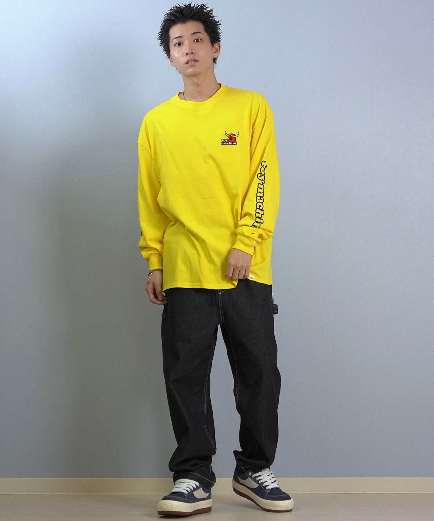 TOY MACHINE トイマシーン 長袖 Tシャツ ロンT メンズ バックプリント 袖プリント ロゴ オーバーサイズ MTMFFLT2(WHITE-M)