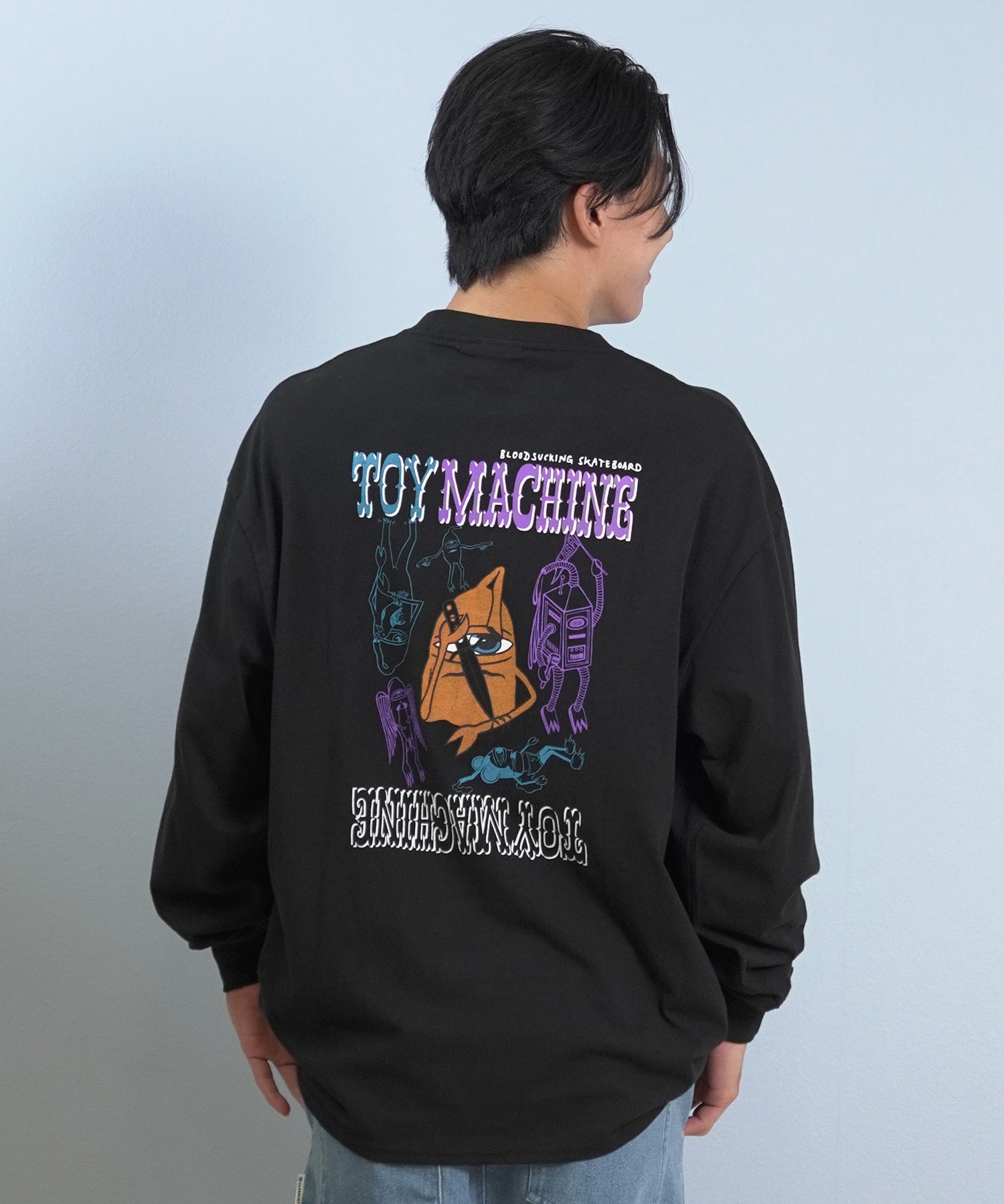 TOY MACHINE トイマシーン 長袖 Tシャツ ロンT メンズ バックプリント 袖プリント ロゴ オーバーサイズ MTMFFLT3(WHITE-M)