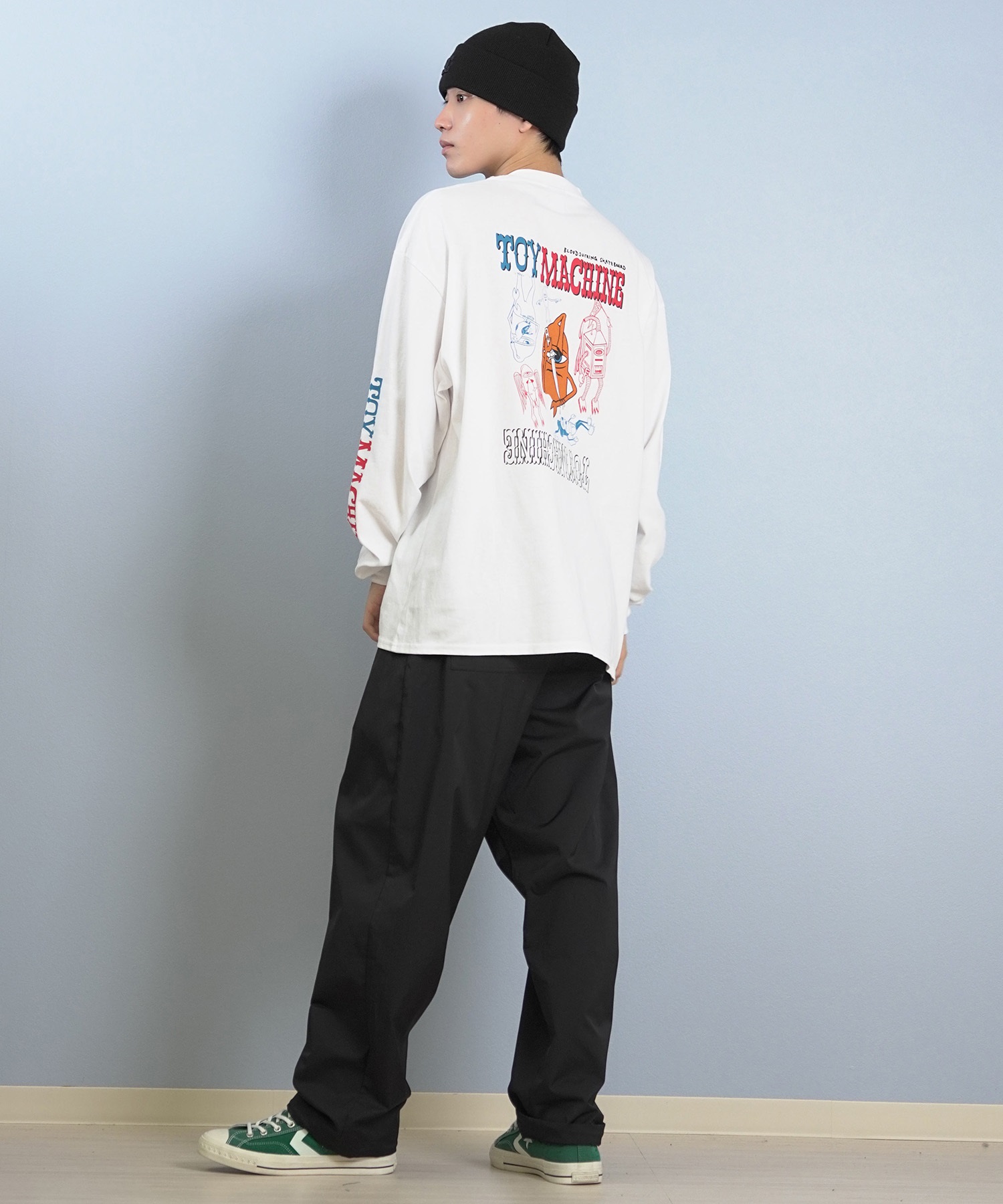 TOY MACHINE トイマシーン 長袖 Tシャツ ロンT メンズ バックプリント 袖プリント ロゴ オーバーサイズ MTMFFLT3(WHITE-M)
