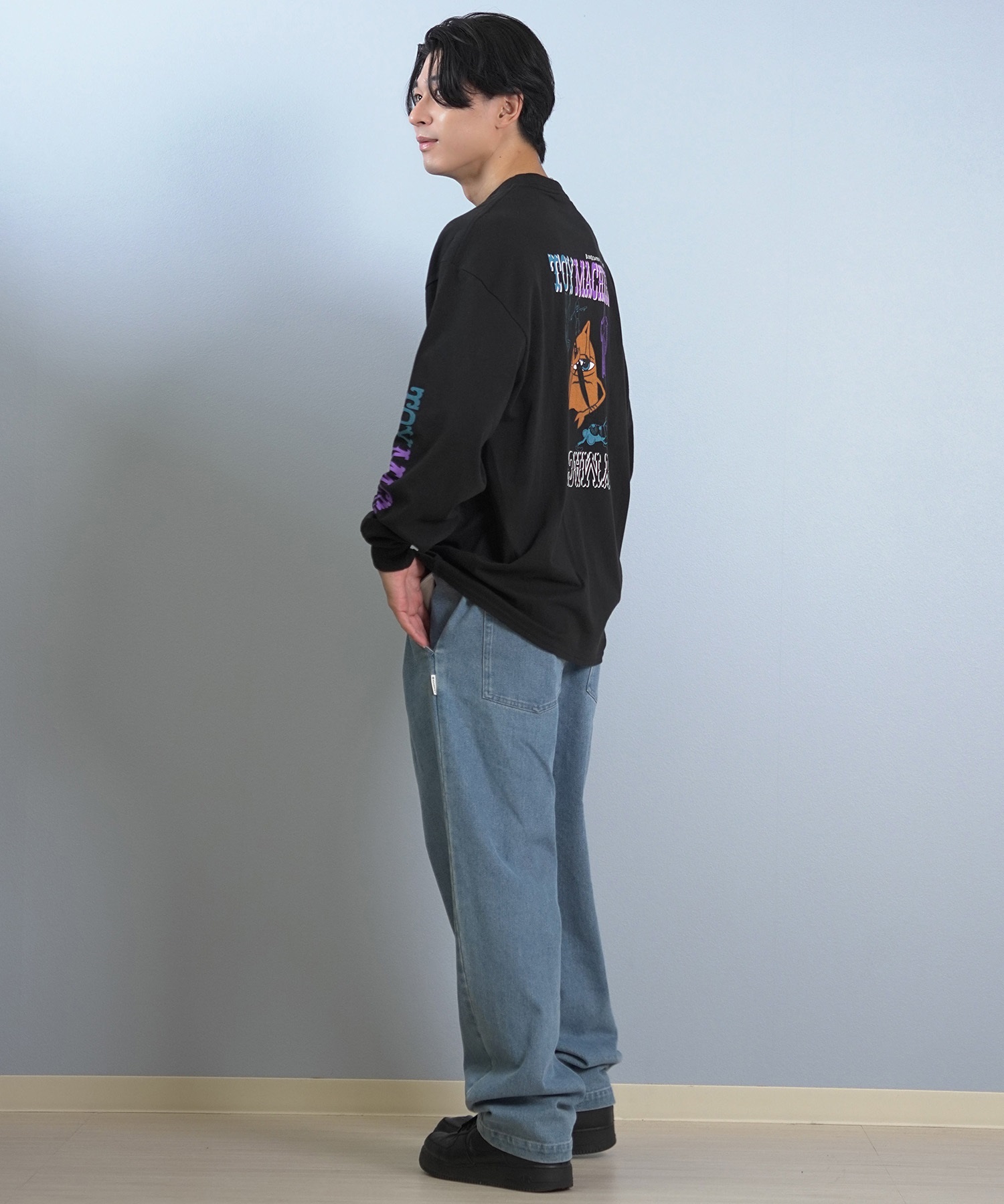 TOY MACHINE トイマシーン 長袖 Tシャツ ロンT メンズ バックプリント 袖プリント ロゴ オーバーサイズ MTMFFLT3(WHITE-M)