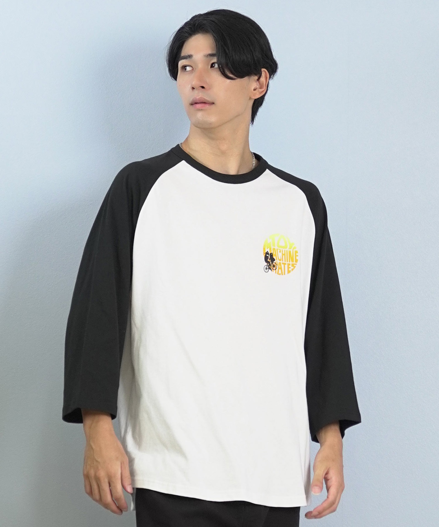 TOY MACHINE トイマシーン 七分 長袖 Tシャツ ロンT メンズ ラグラン バックプリント ロゴ オーバーサイズ MTMFFLT4(WHT3-M)