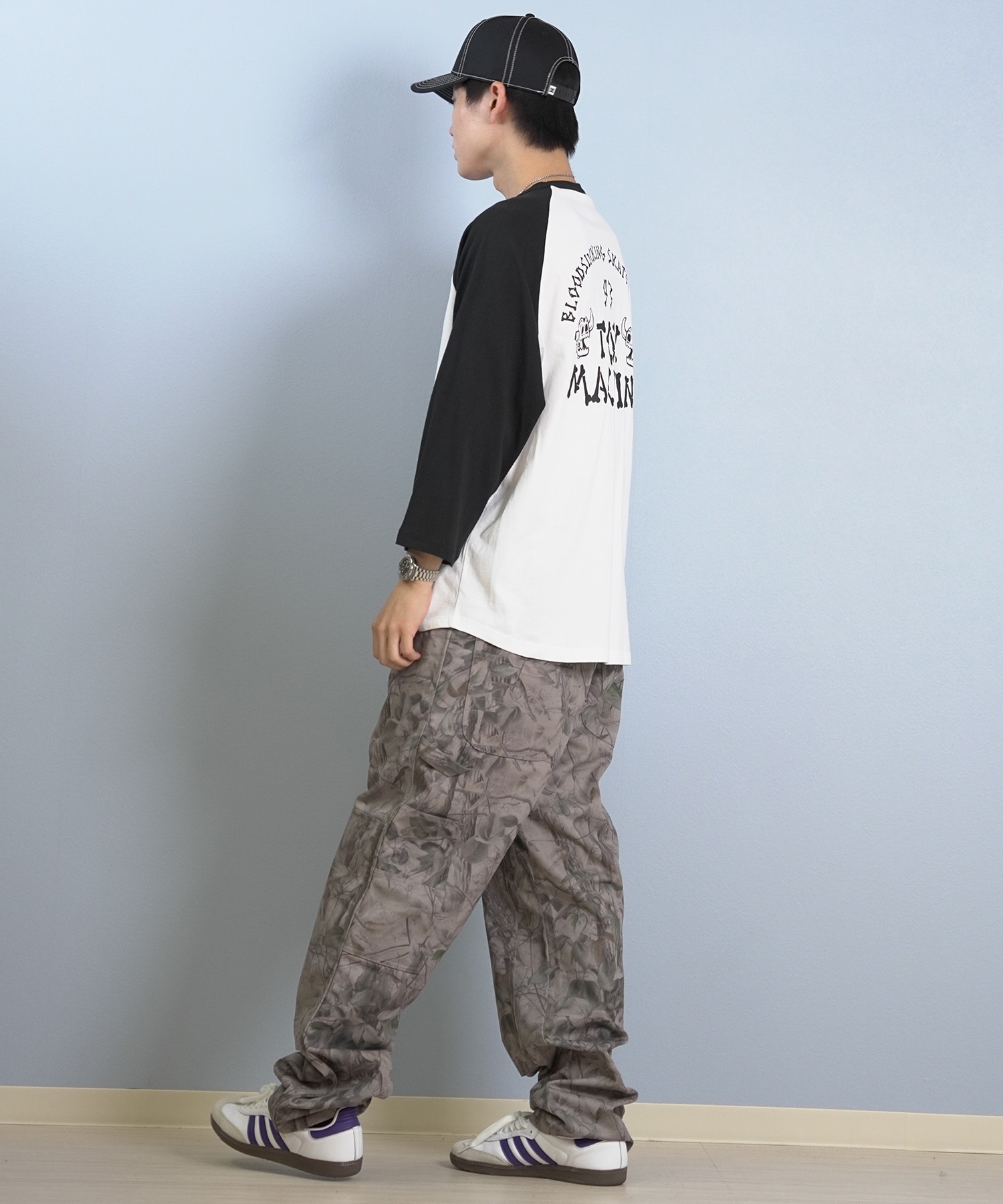 TOY MACHINE トイマシーン 七分 長袖 Tシャツ ロンT メンズ ラグラン バックプリント ロゴ オーバーサイズ MTMFFLT4(WHT3-M)