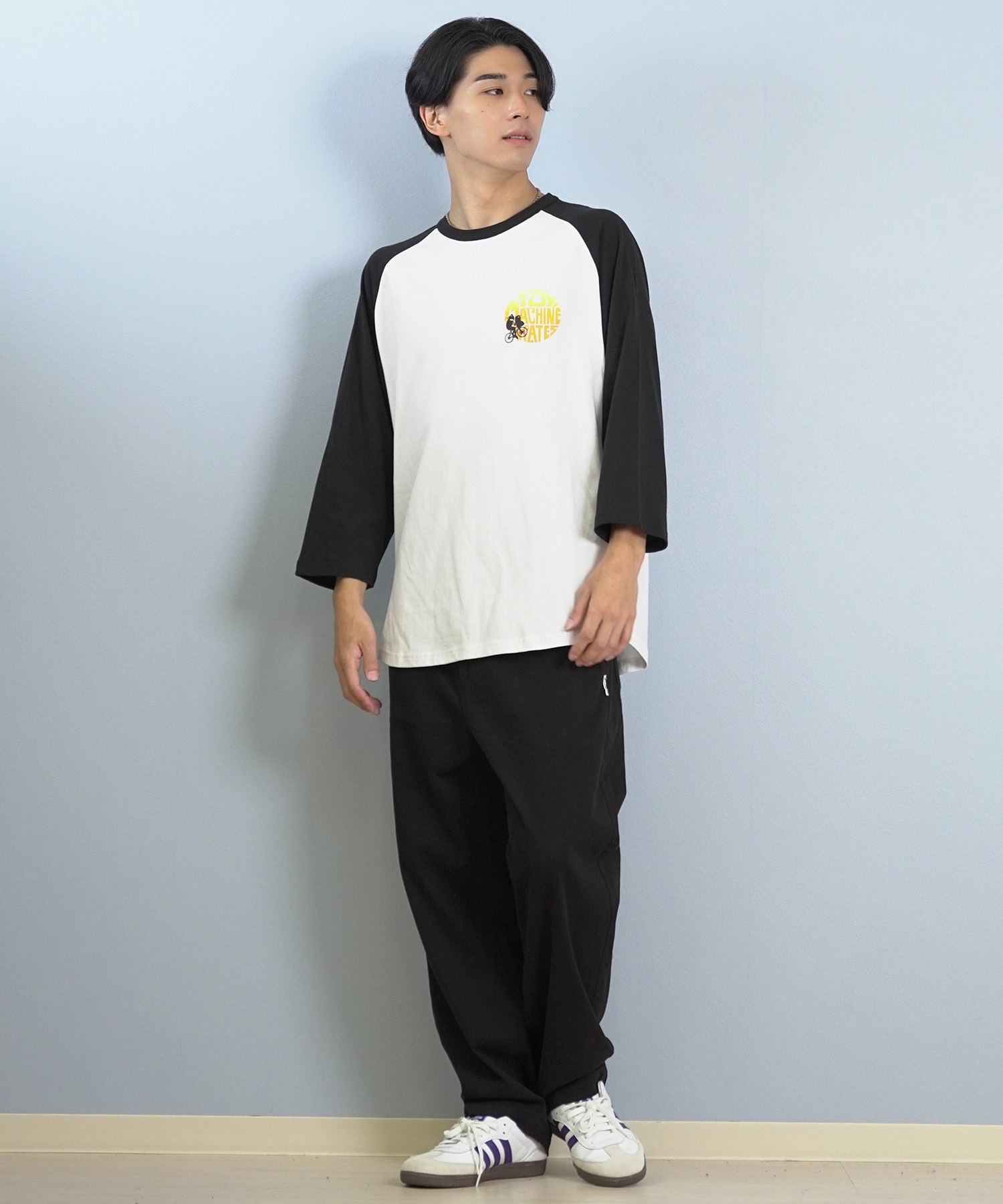 TOY MACHINE トイマシーン 七分 長袖 Tシャツ ロンT メンズ ラグラン バックプリント ロゴ オーバーサイズ MTMFFLT4(WHT3-M)