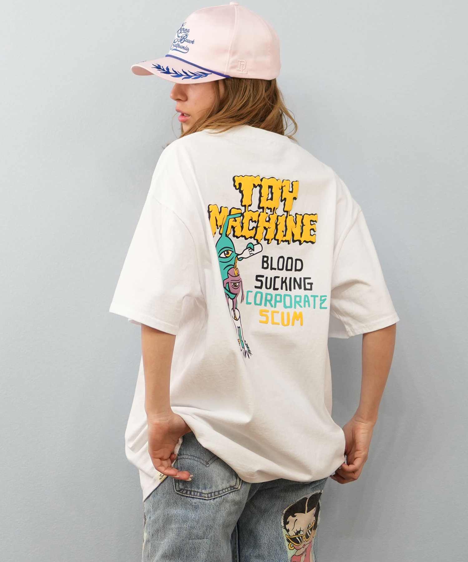 TOY MACHINE トイマシーン 半袖 Tシャツ レディース バックプリント オーバーサイズ MTMSFST14 ムラサキスポーツ限定(WHITE-M)