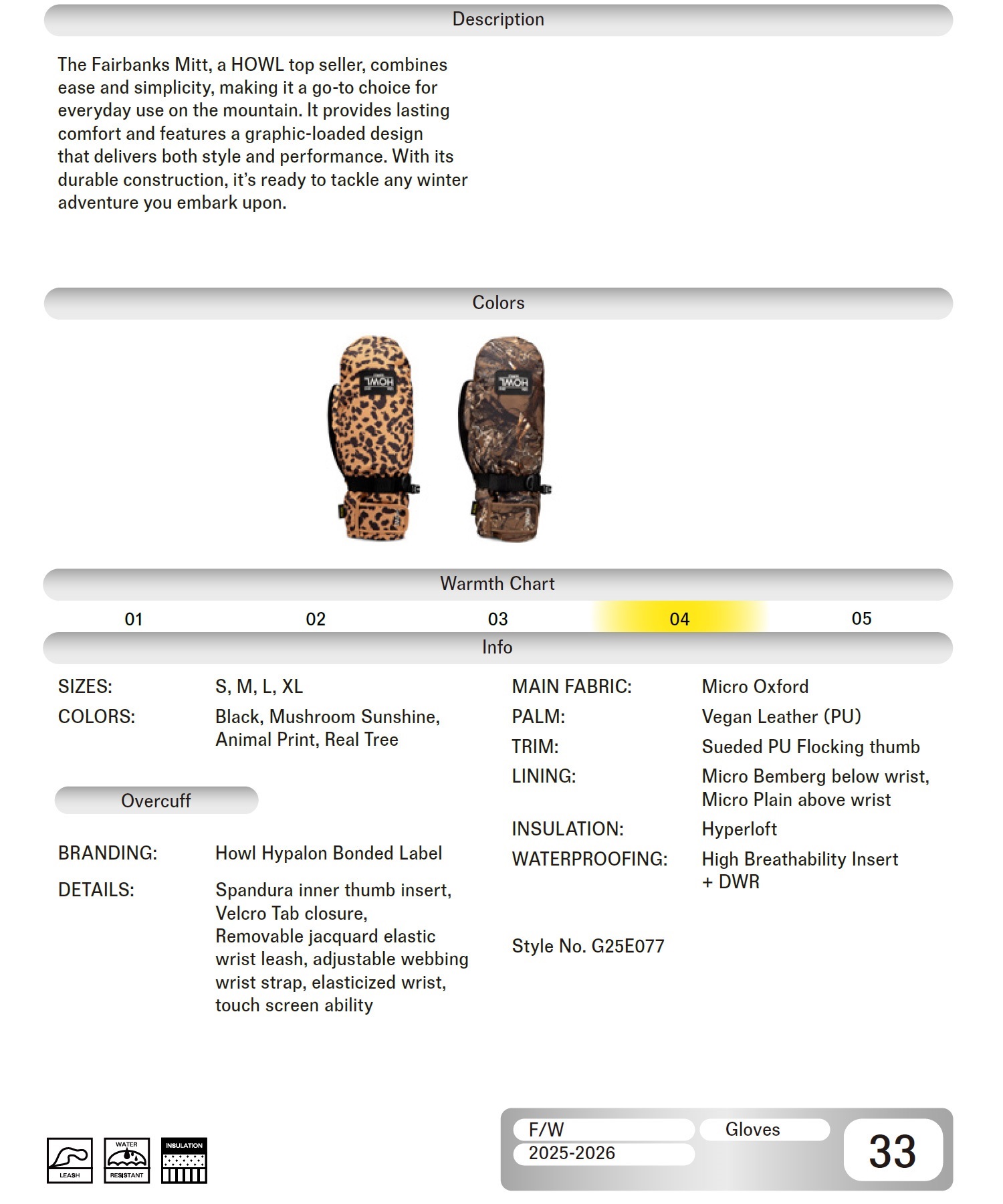 HOWL ハウル スノーボード グローブ ユニセックス Fairbanks Mitt