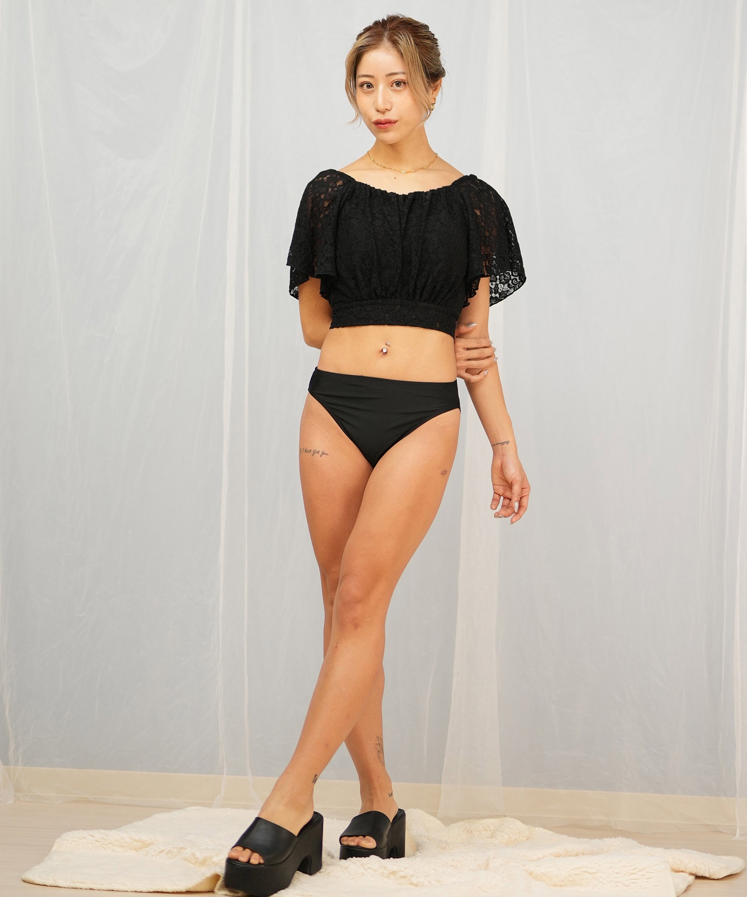 Beach Queen ビーチクイーン  3点セット ジャガード 水着 レディース 403570(BLK-7)