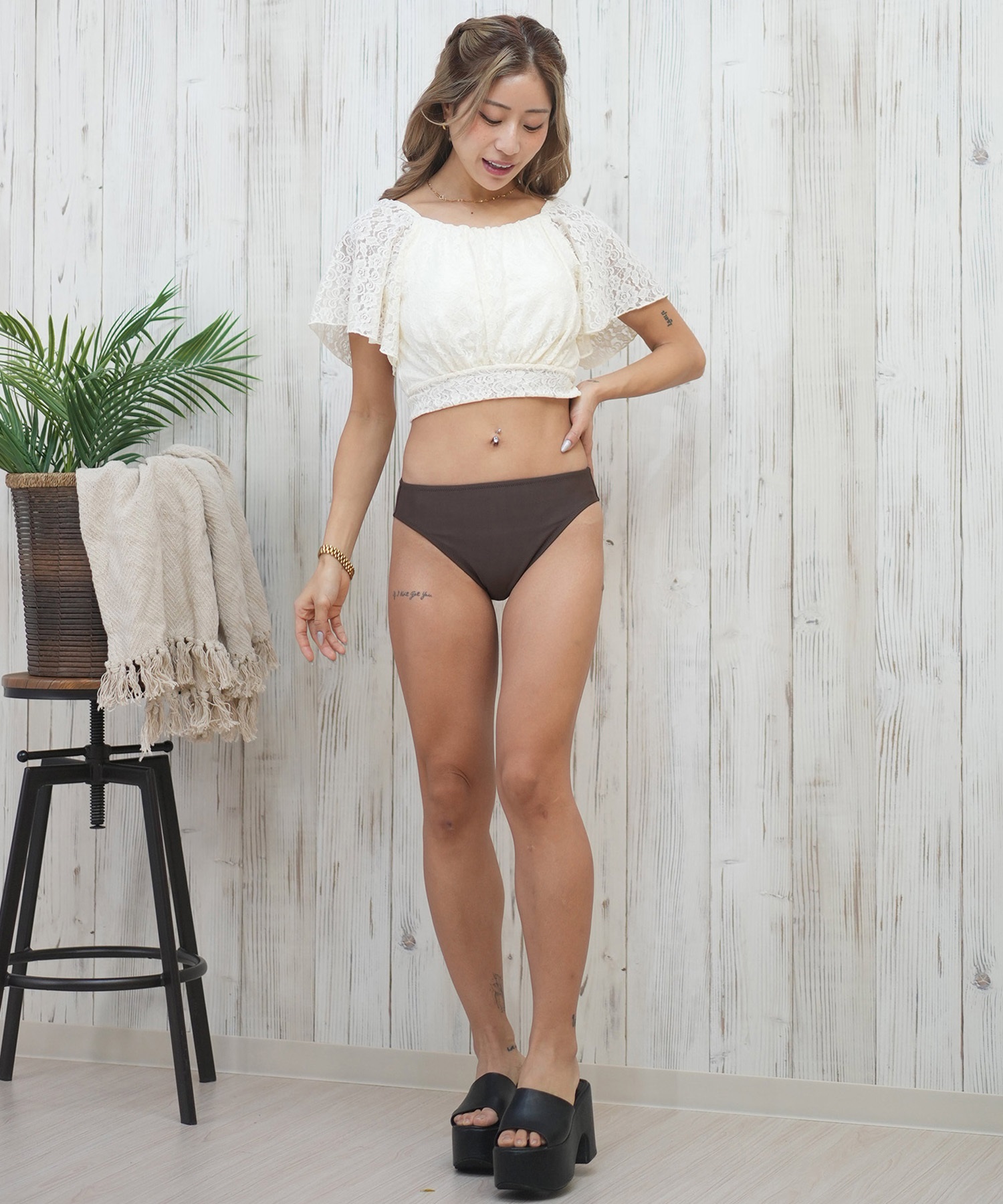 Beach Queen ビーチクイーン  3点セット ジャガード 水着 レディース 403570(BLK-7)