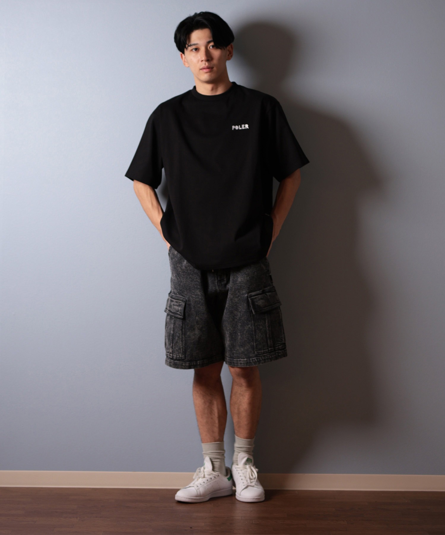 POLER ポーラー 半袖 Tシャツ メンズ ビッグシルエット 吸湿速乾 259MCV0017 ムラサキスポーツ限定(BLACK-M)