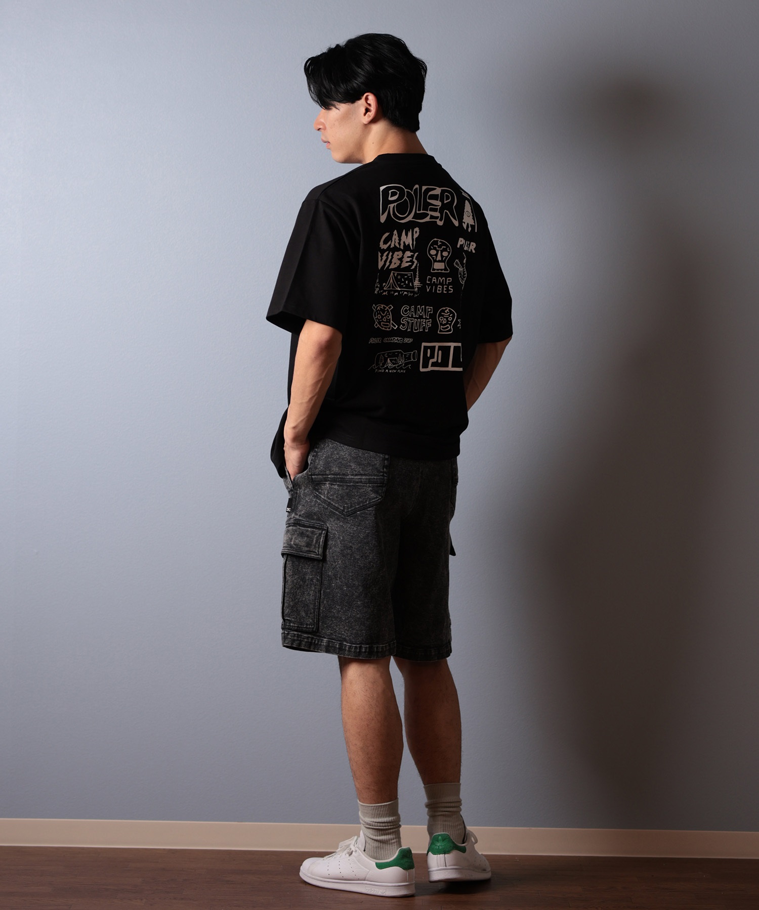 POLER ポーラー 半袖 Tシャツ メンズ ビッグシルエット 吸湿速乾 259MCV0017 ムラサキスポーツ限定(BLACK-M)