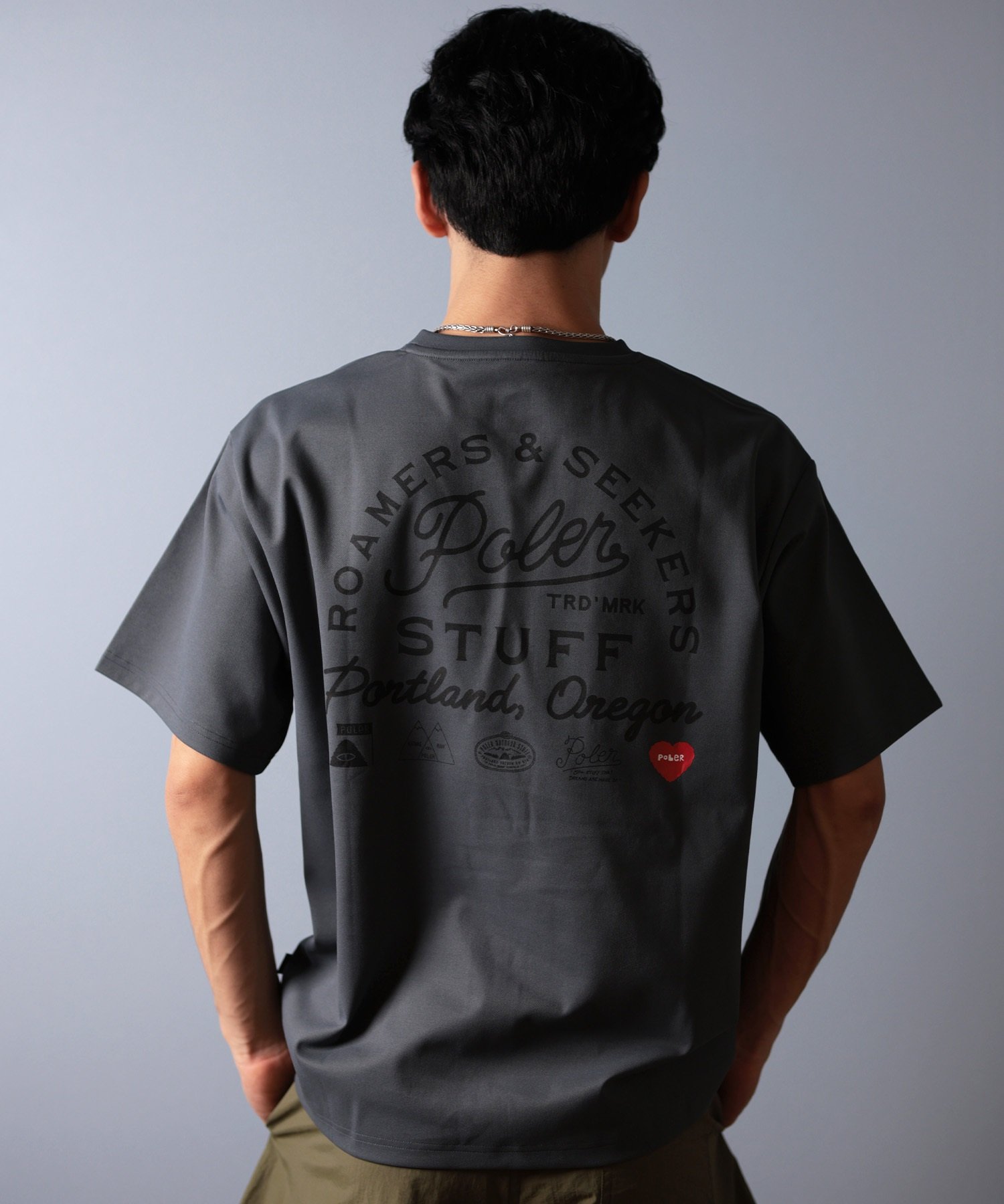 POLER ポーラー 水着 ラッシュガード 半袖 Tシャツ メンズ バックプリント 水陸両用 UVカット 259MCV0020 ムラサキスポーツ限定(WHT-M)