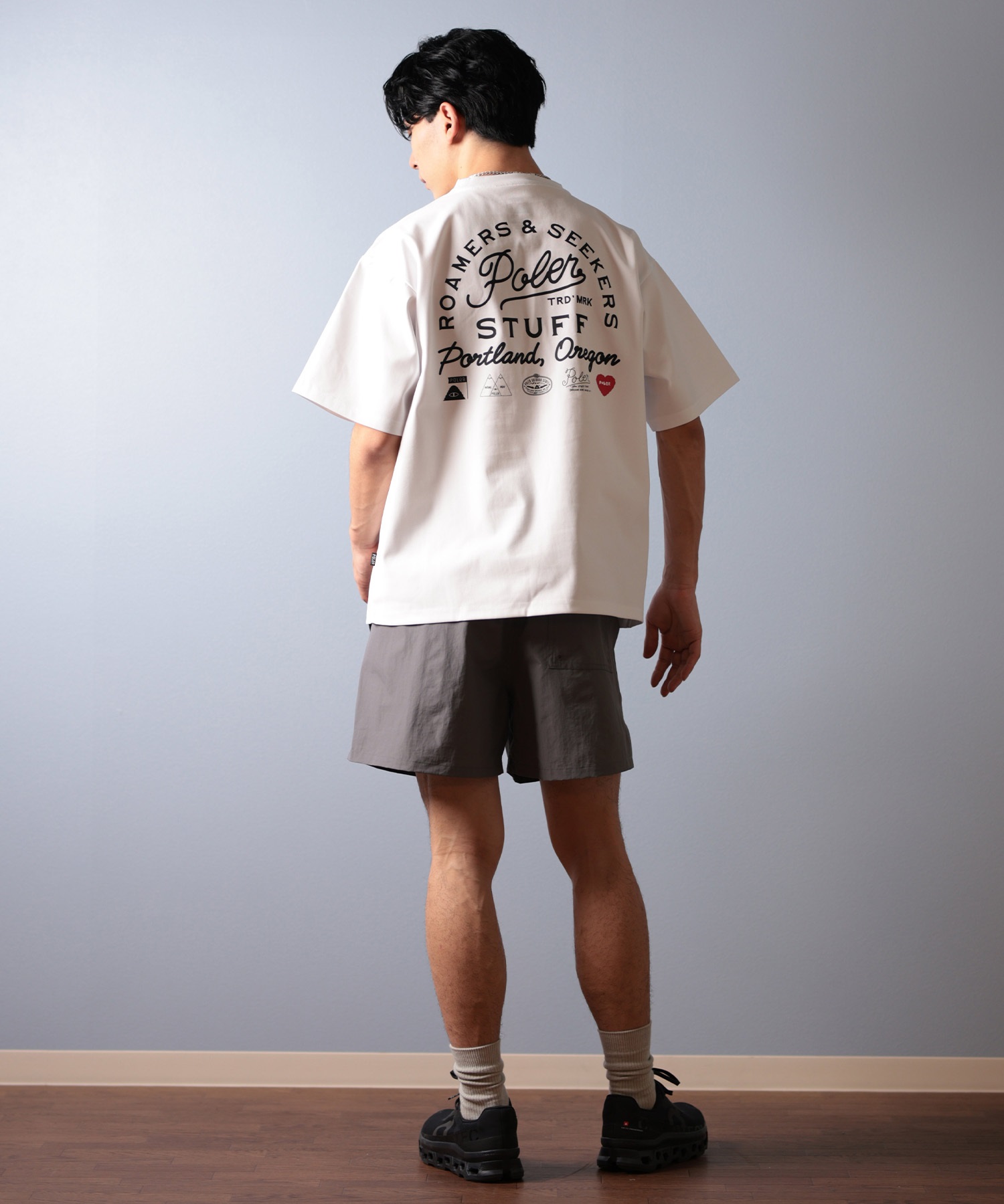POLER ポーラー 水着 ラッシュガード 半袖 Tシャツ メンズ バックプリント 水陸両用 UVカット 259MCV0020 ムラサキスポーツ限定(WHT-M)
