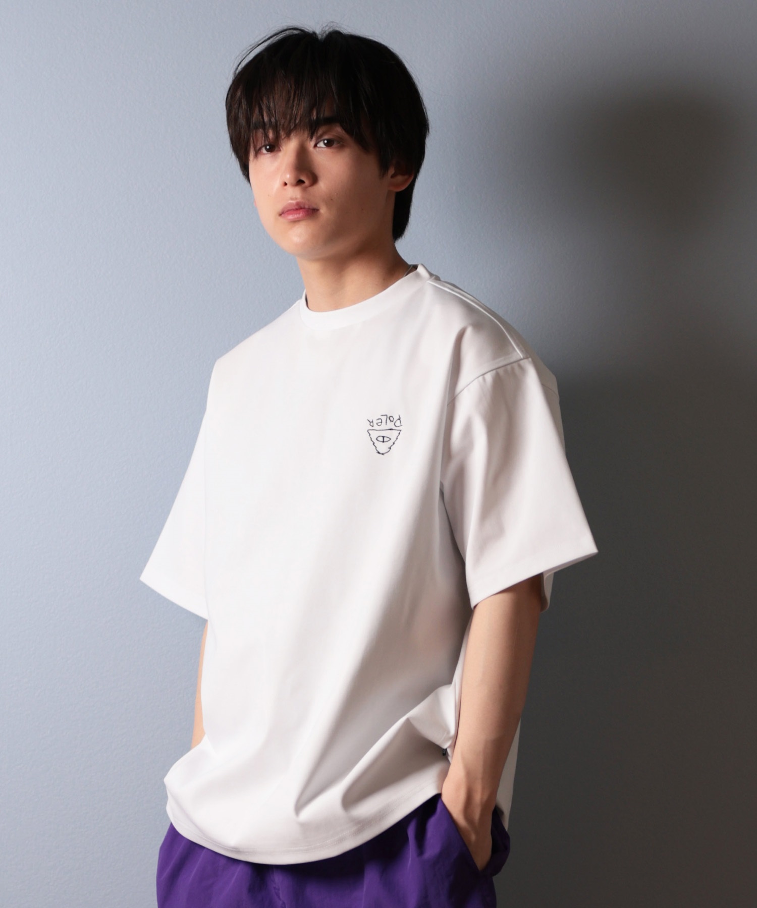 POLER ポーラー 水着 ラッシュガード 半袖 Tシャツ メンズ バックプリント 水陸両用 UVカット 259MCV0021 ムラサキスポーツ限定(WHT-M)