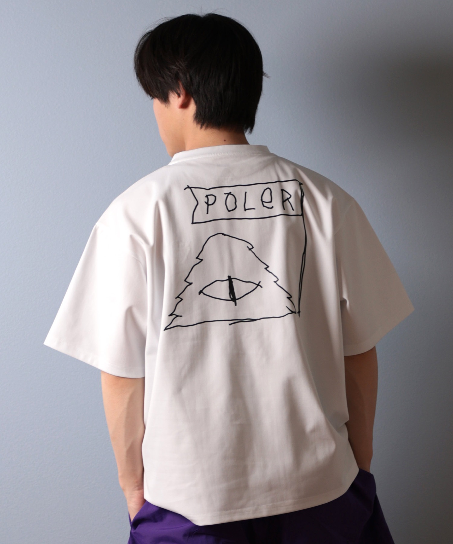 POLER ポーラー 水着 ラッシュガード 半袖 Tシャツ メンズ バックプリント 水陸両用 UVカット 259MCV0021 ムラサキスポーツ限定(WHT-M)