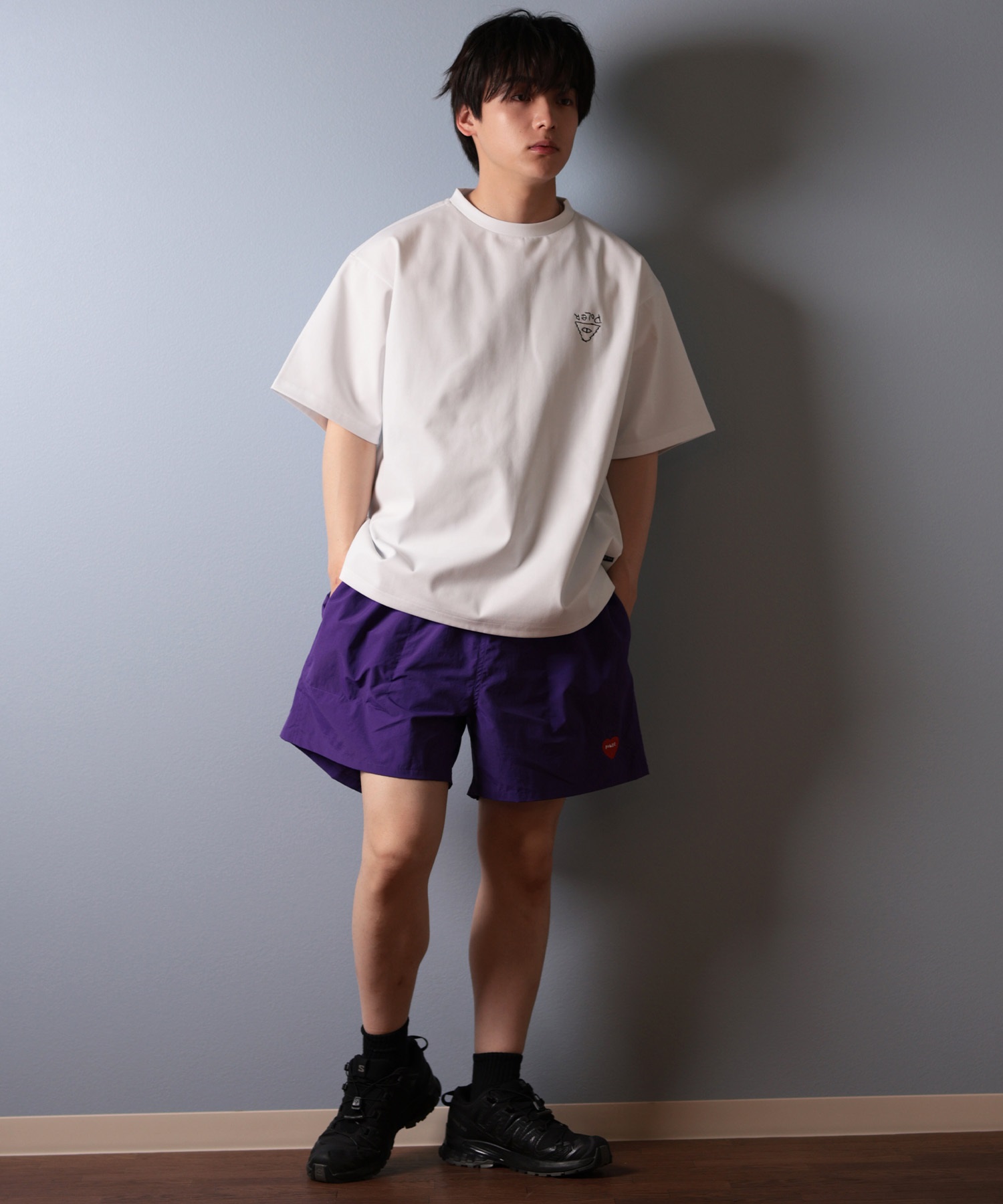 POLER ポーラー 水着 ラッシュガード 半袖 Tシャツ メンズ バックプリント 水陸両用 UVカット 259MCV0021 ムラサキスポーツ限定(WHT-M)