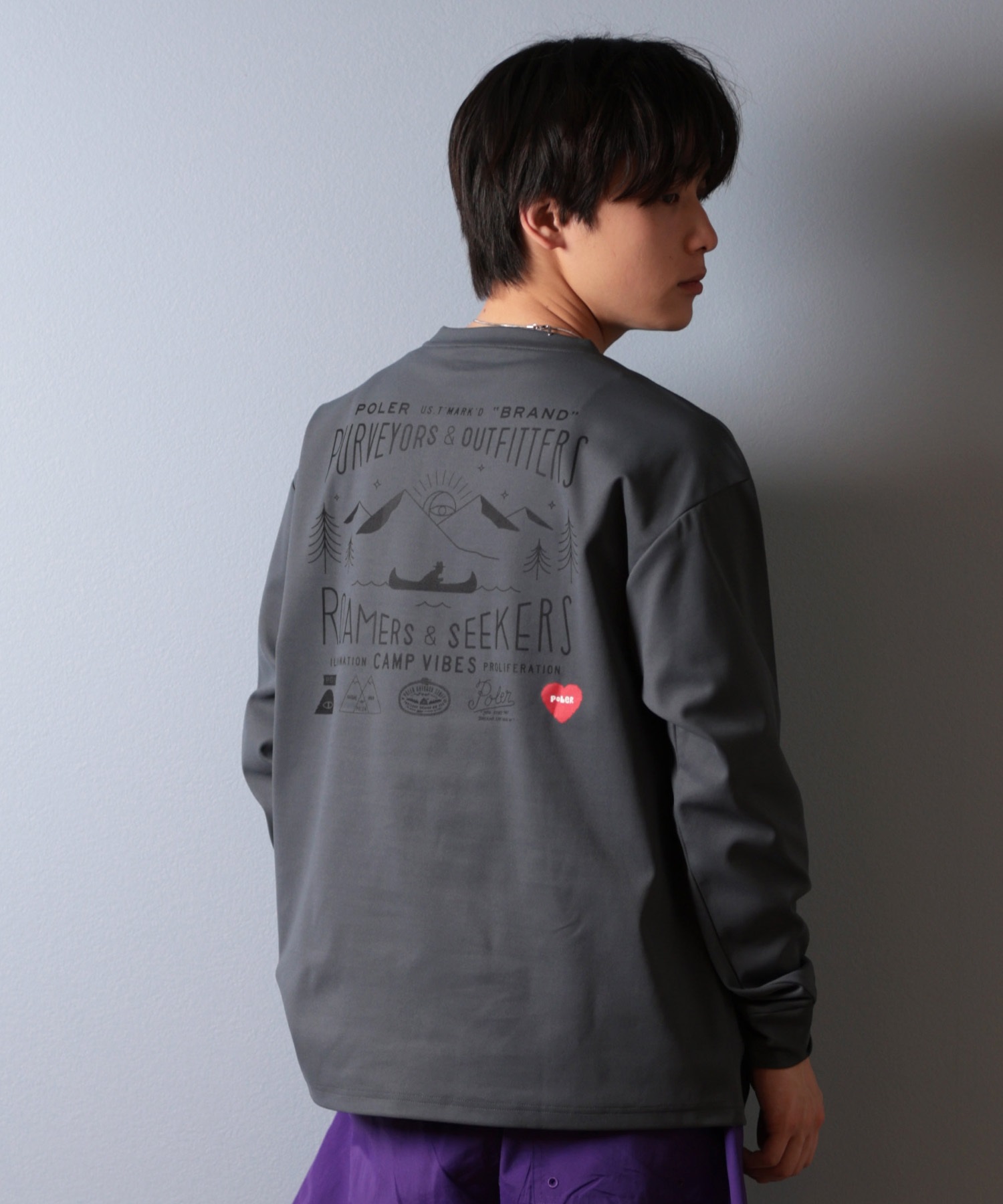 POLER ポーラー 水着 ラッシュガード 長袖 Tシャツ ロンT メンズ バックプリント 水陸両用 UVカット 259MCV0022 ムラサキスポーツ限定(BLK-M)