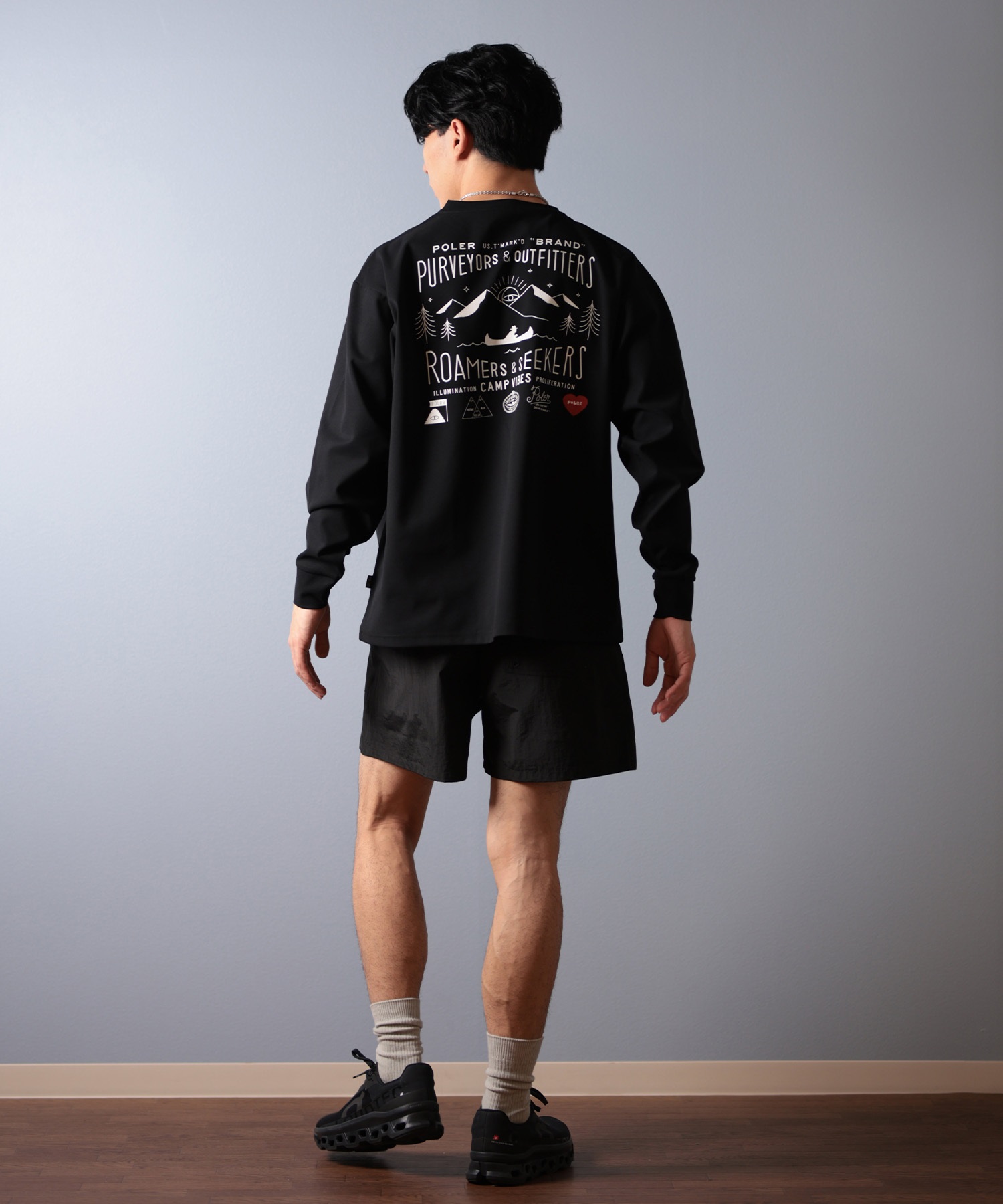 POLER ポーラー 水着 ラッシュガード 長袖 Tシャツ ロンT メンズ バックプリント 水陸両用 UVカット 259MCV0022 ムラサキスポーツ限定(BLK-M)
