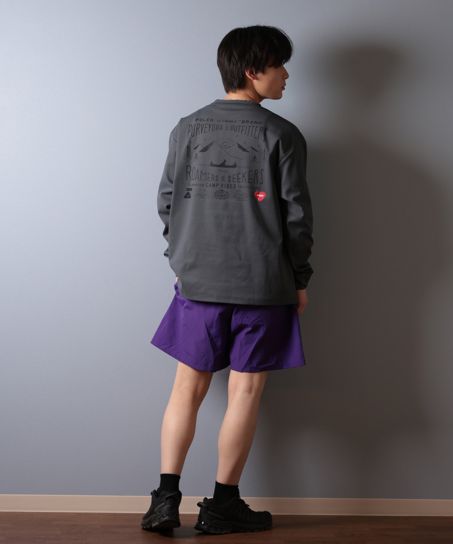 POLER ポーラー 水着 ラッシュガード 長袖 Tシャツ ロンT メンズ バックプリント 水陸両用 UVカット 259MCV0022 ムラサキスポーツ限定(BLK-M)