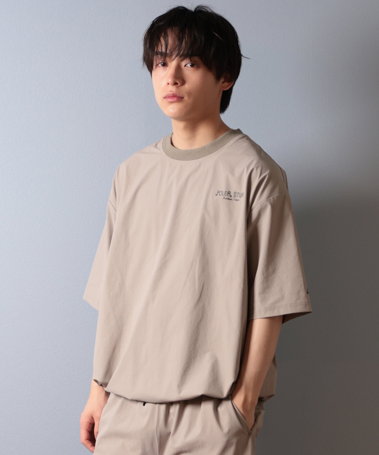 POLER ポーラー 水着 ラッシュガード 半袖 Tシャツ メンズ ワンポイント ロゴ 水陸両用 UVカット セットアップ対応 259MCV0023 ムラサキスポーツ限定(BLK-M)