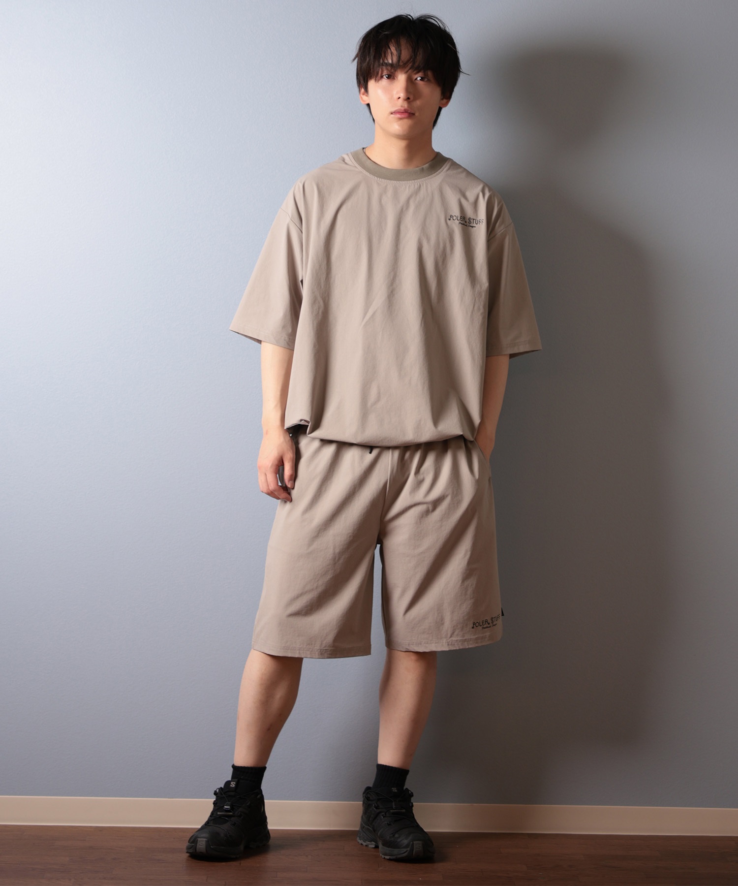 POLER ポーラー 水着 ラッシュガード 半袖 Tシャツ メンズ ワンポイント ロゴ 水陸両用 UVカット セットアップ対応 259MCV0023 ムラサキスポーツ限定(BLK-M)