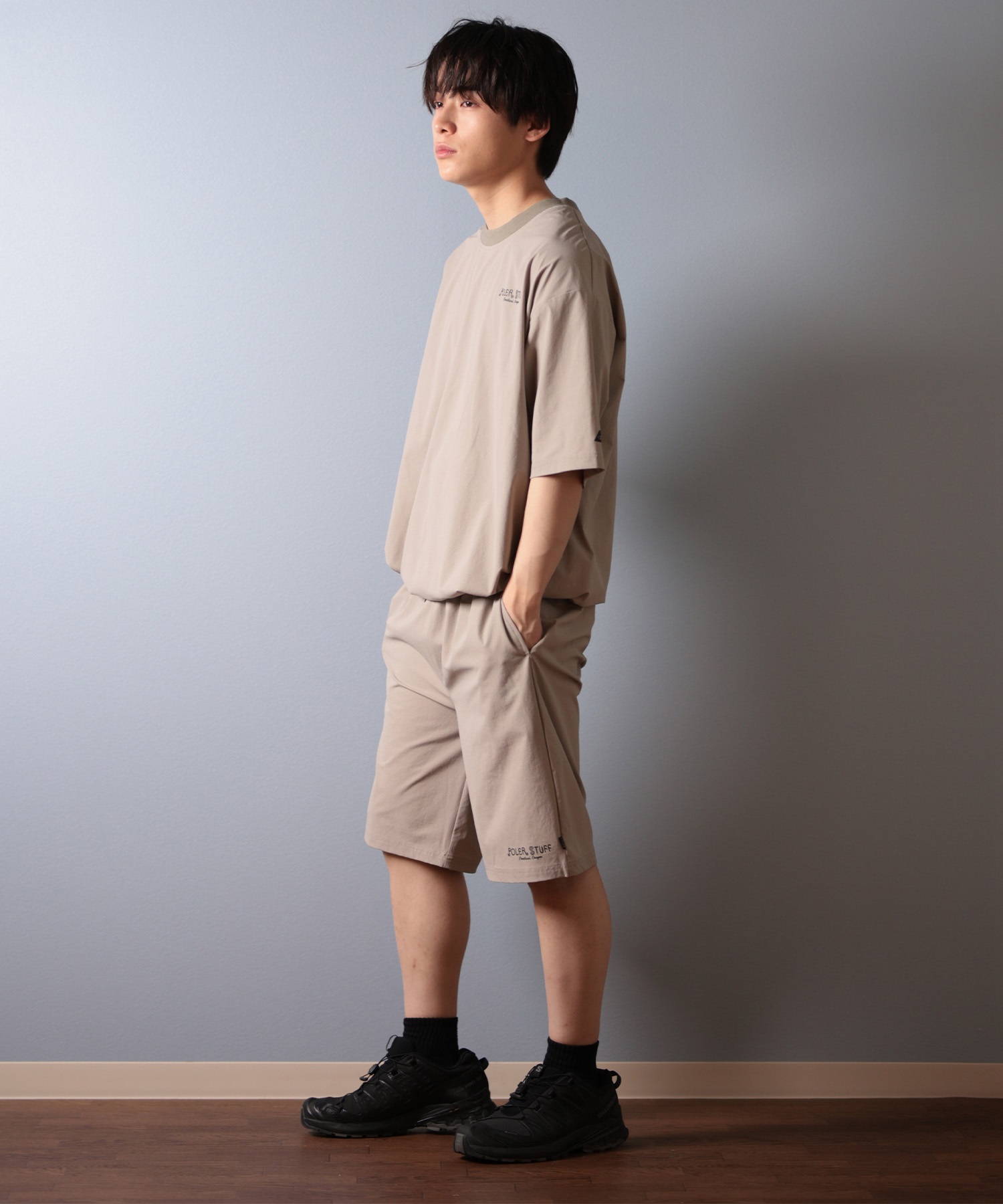 POLER ポーラー 水着 ラッシュガード 半袖 Tシャツ メンズ ワンポイント ロゴ 水陸両用 UVカット セットアップ対応 259MCV0023 ムラサキスポーツ限定(BLK-M)
