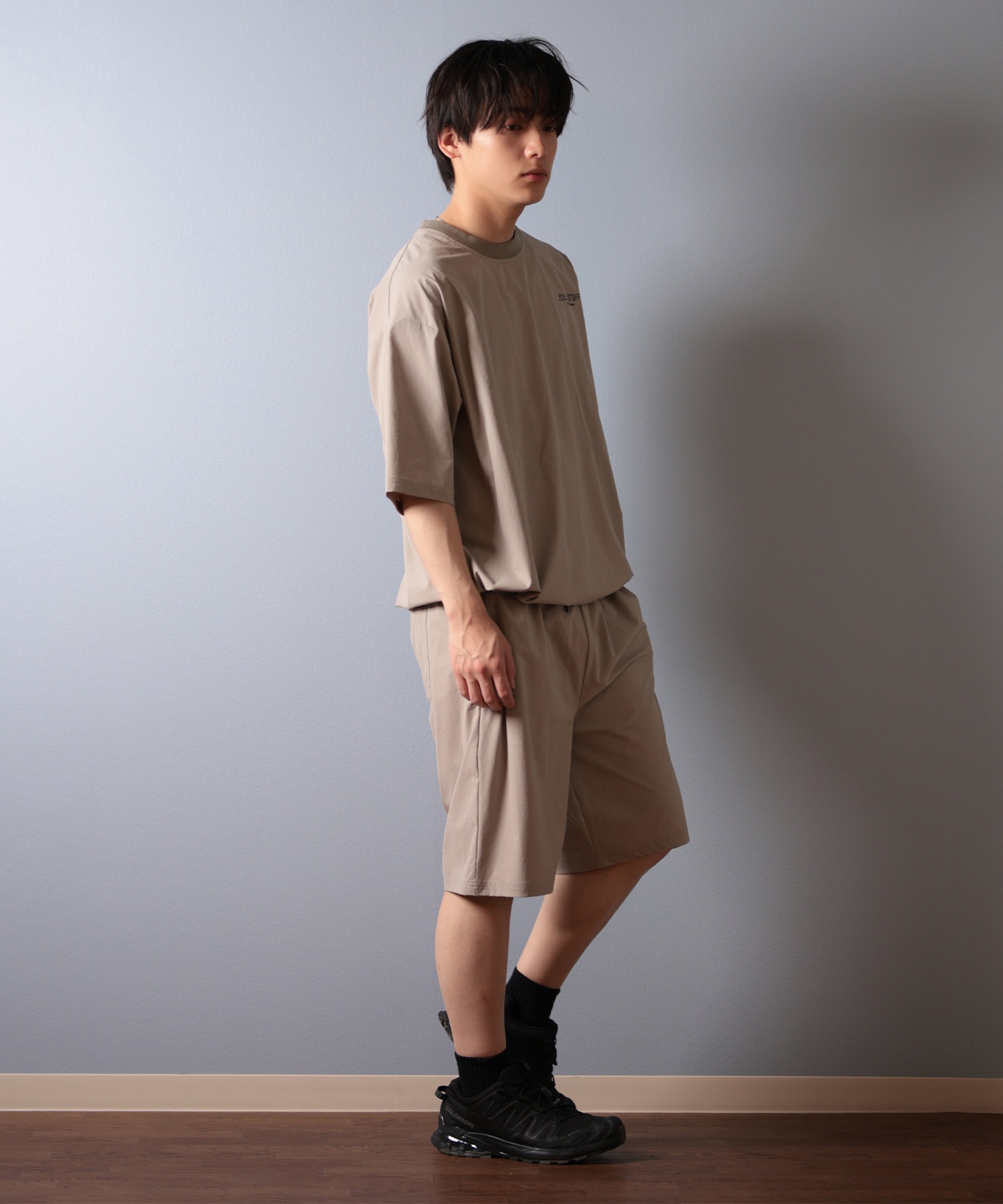 POLER ポーラー 水着 ラッシュガード 半袖 Tシャツ メンズ ワンポイント ロゴ 水陸両用 UVカット セットアップ対応 259MCV0023 ムラサキスポーツ限定(BLK-M)