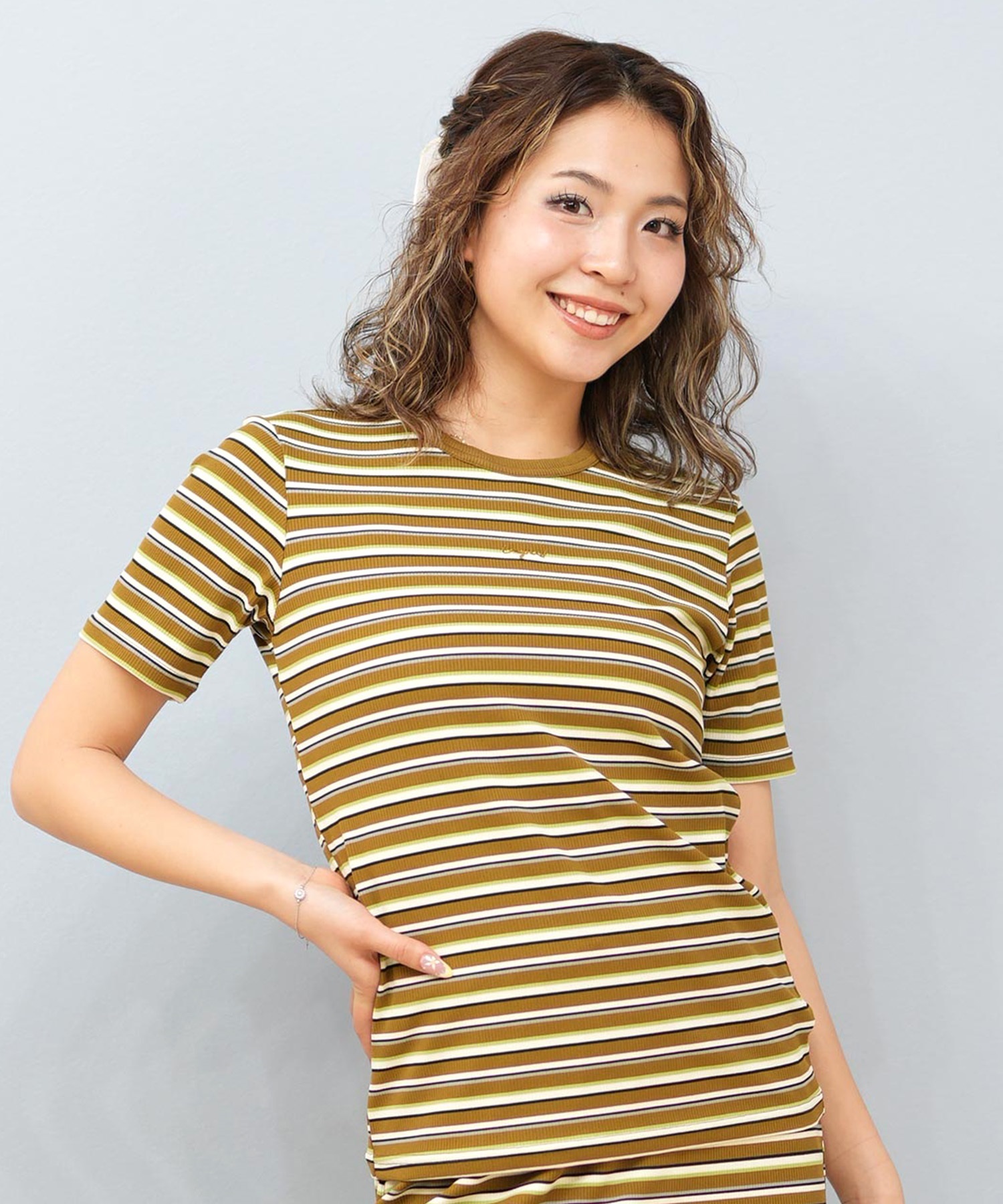 Ungrid アングリッド 水着 レディース ラッシュガード 半袖 Tシャツ ボーダー柄 水陸両用 UVカット 250301(BK-M)