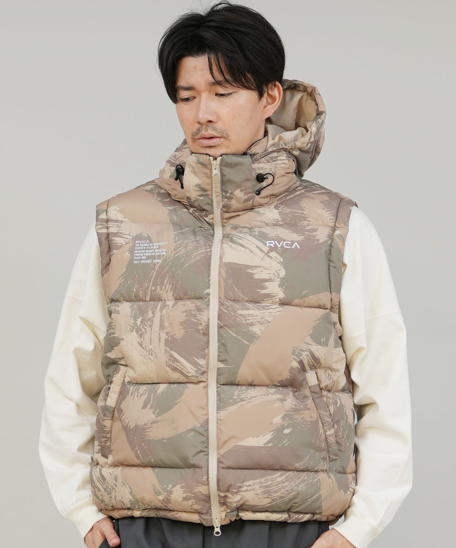 RVCA ルーカ ダウン ベスト メンズ シンプル バックプリント ロゴ