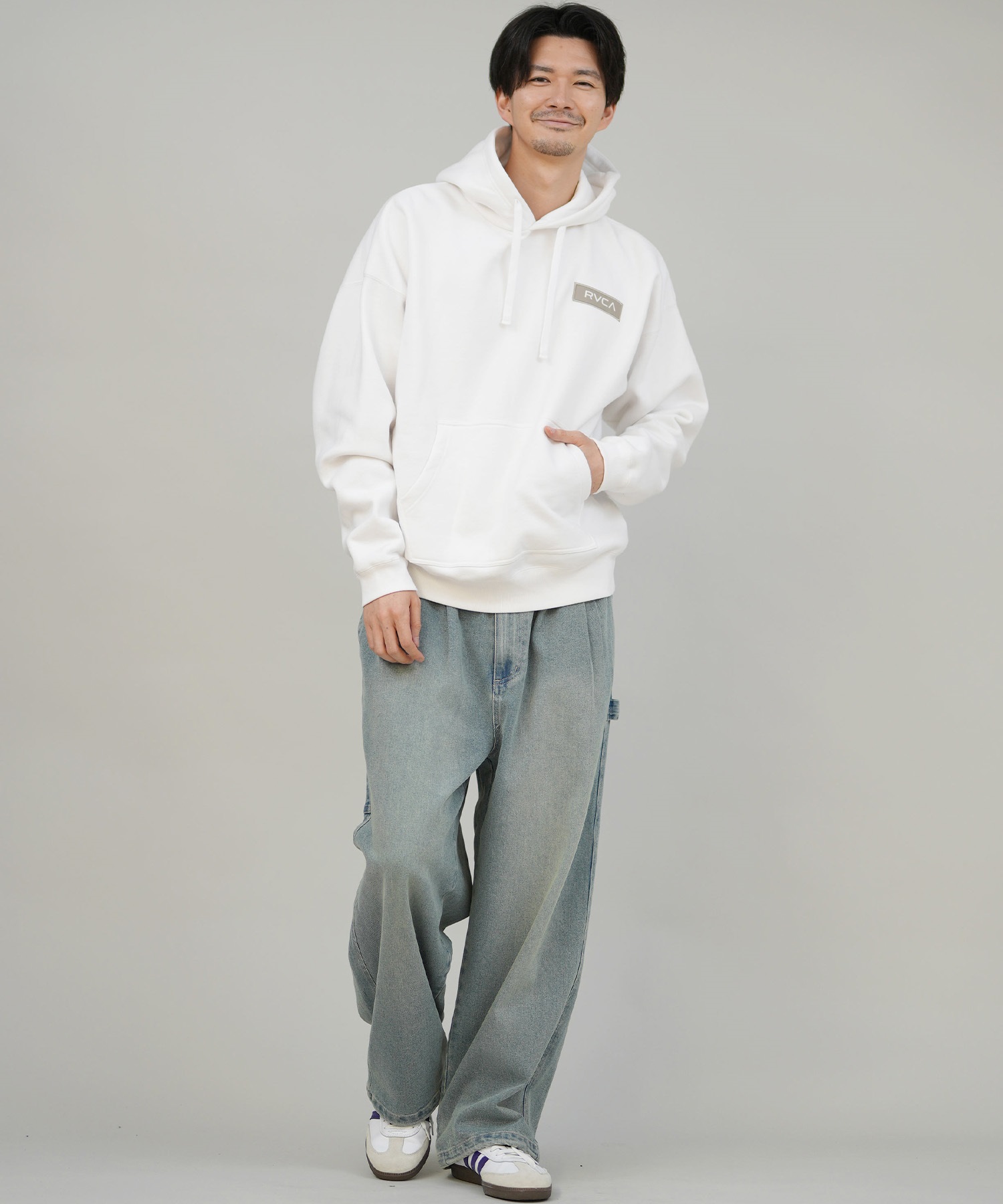 RVCA ルーカ プルオーバー パーカー メンズ バックプリント 裏起毛 THREE BOX RVCA HD BF042-011(BLK-S)