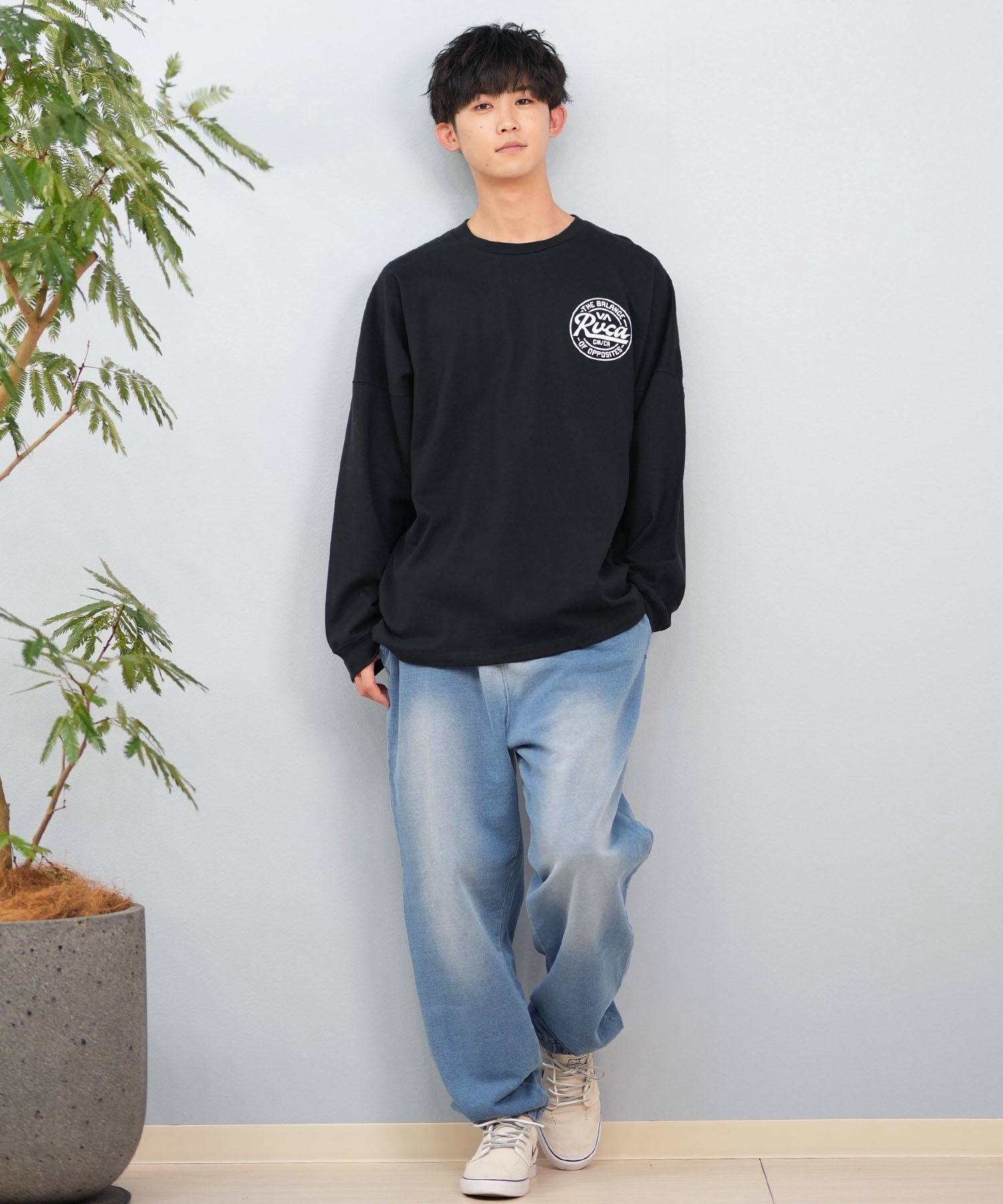 RVCA ルーカ 長袖 Tシャツ メンズ バックプリント ラウンドロゴ オーバーサイズ ユニセックス BF041-152(BLK-S)