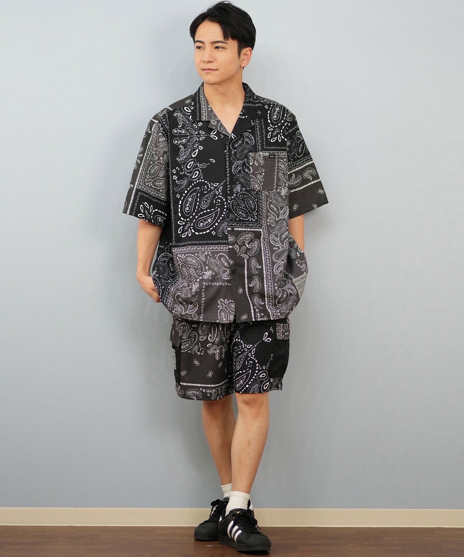 RVCA ルーカ 半袖 シャツ メンズ ペイズリー柄 セットアップ BF04A-P13(BLK-S)