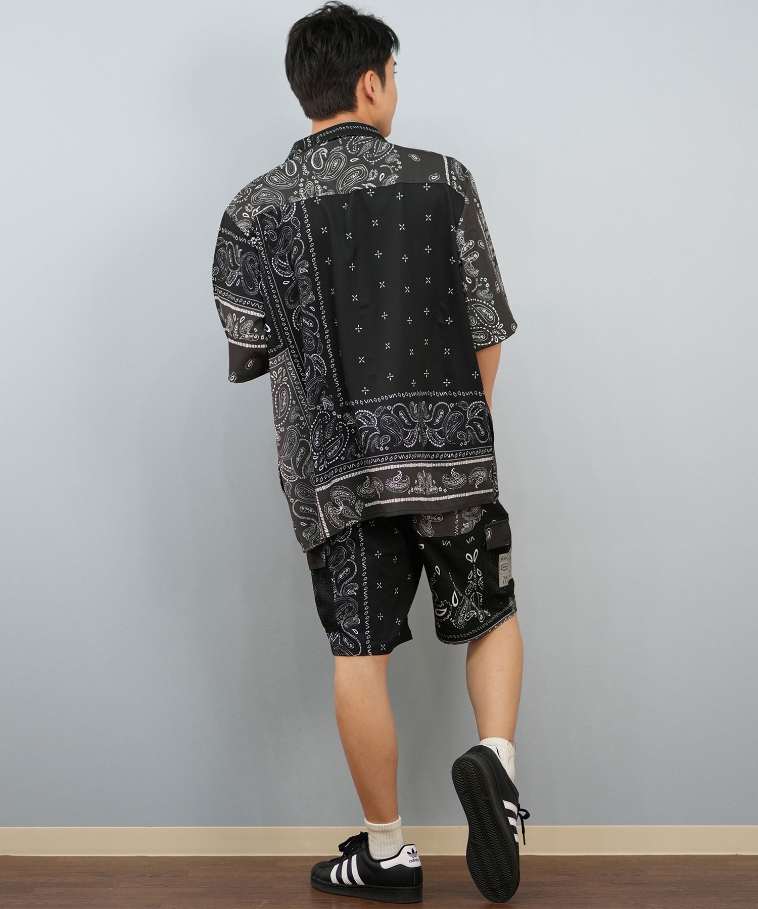 RVCA ルーカ 半袖 シャツ メンズ ペイズリー柄 セットアップ BF04A-P13(BLK-S)