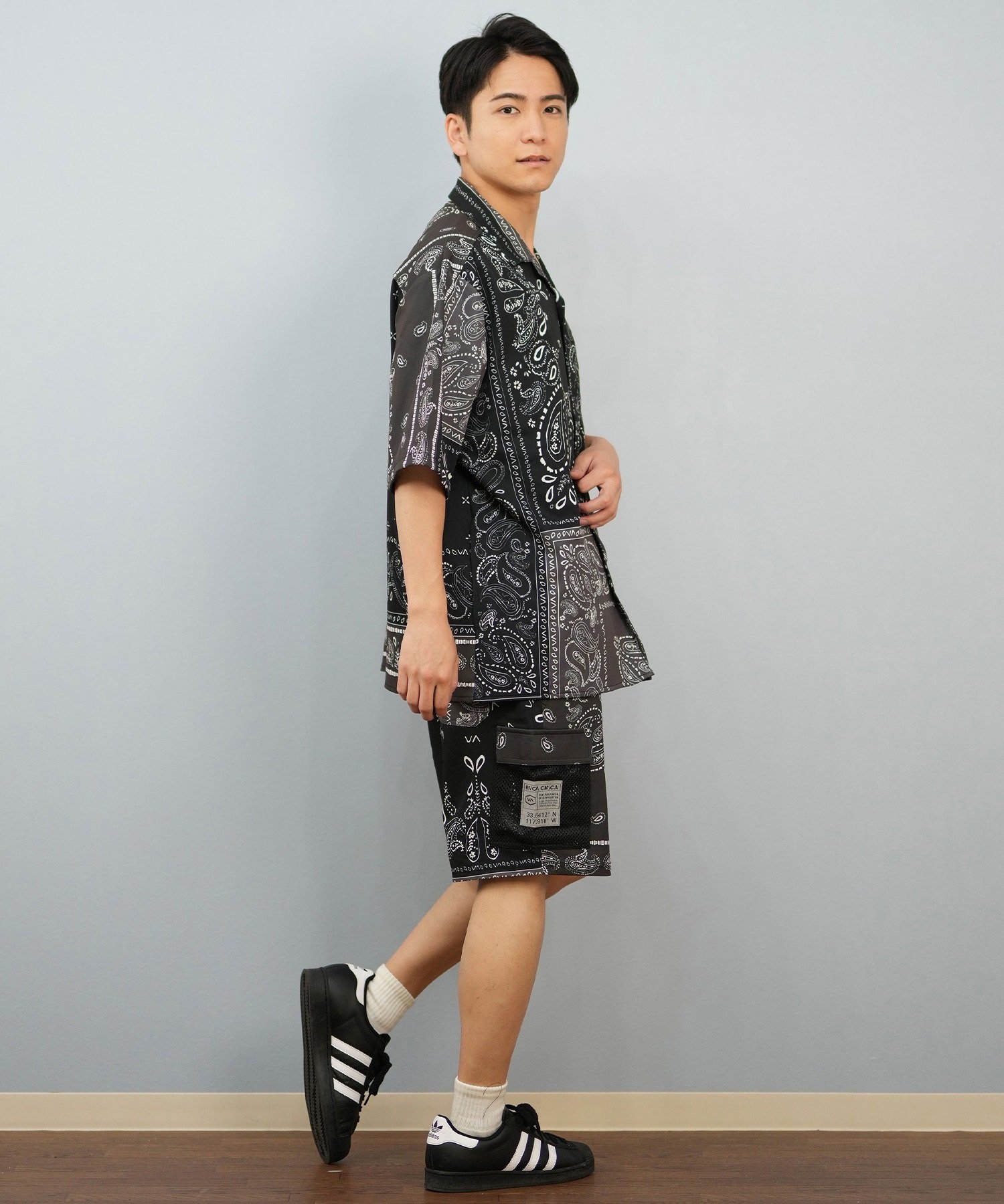 RVCA ルーカ 半袖 シャツ メンズ ペイズリー柄 セットアップ BF04A-P13(BLK-S)