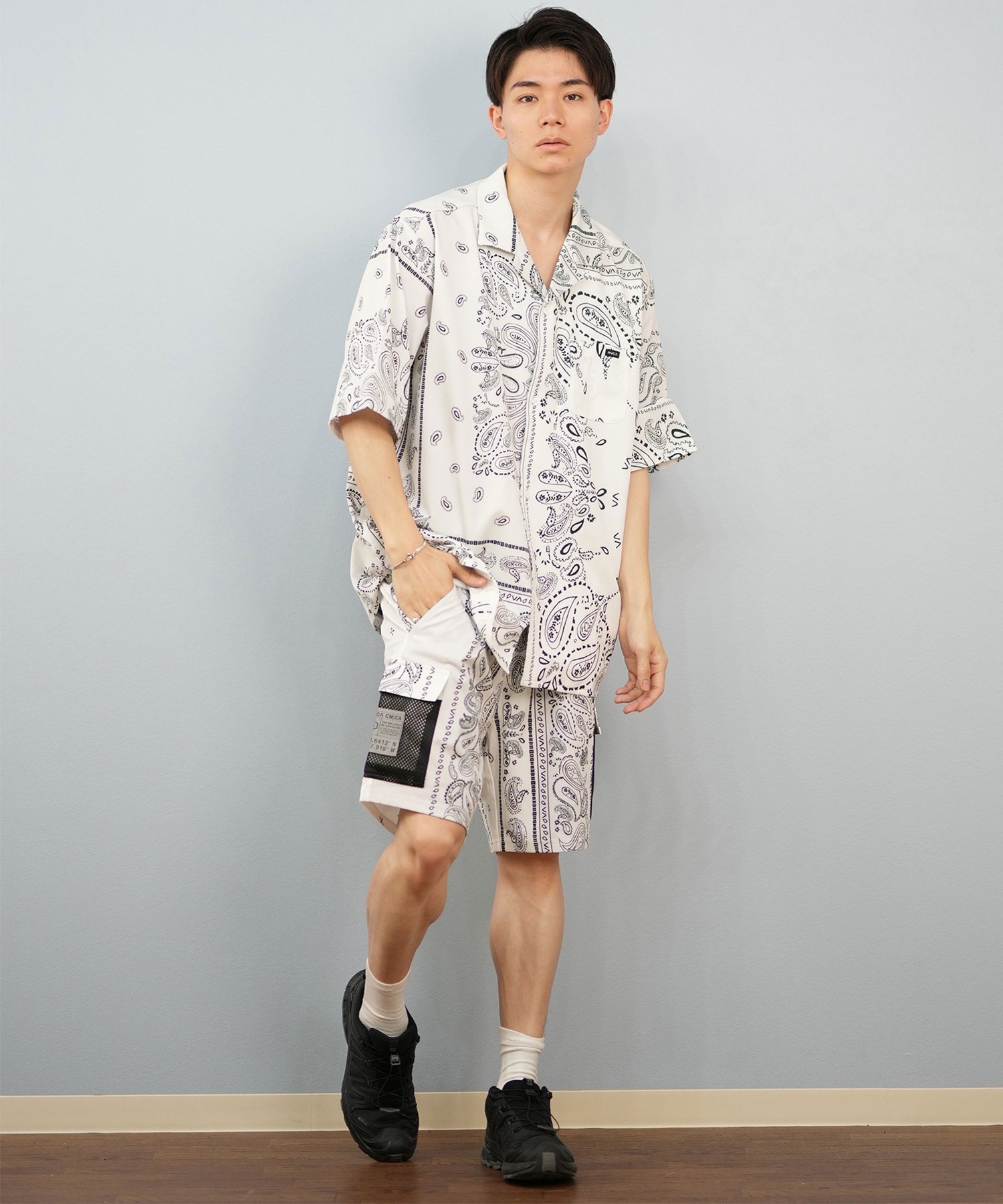 RVCA ルーカ 半袖 シャツ メンズ ペイズリー柄 セットアップ BF04A-P13(BLK-S)