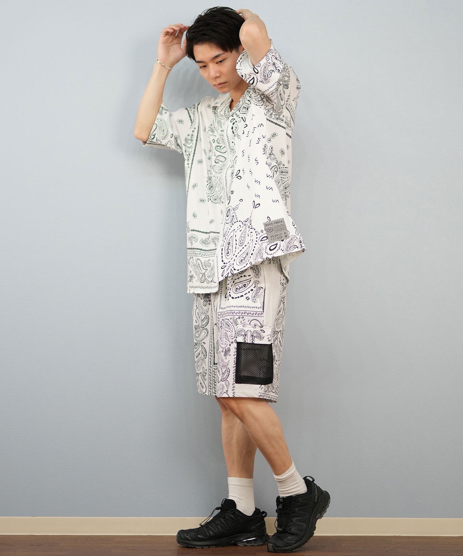 RVCA ルーカ 半袖 シャツ メンズ ペイズリー柄 セットアップ BF04A-P13(BLK-S)