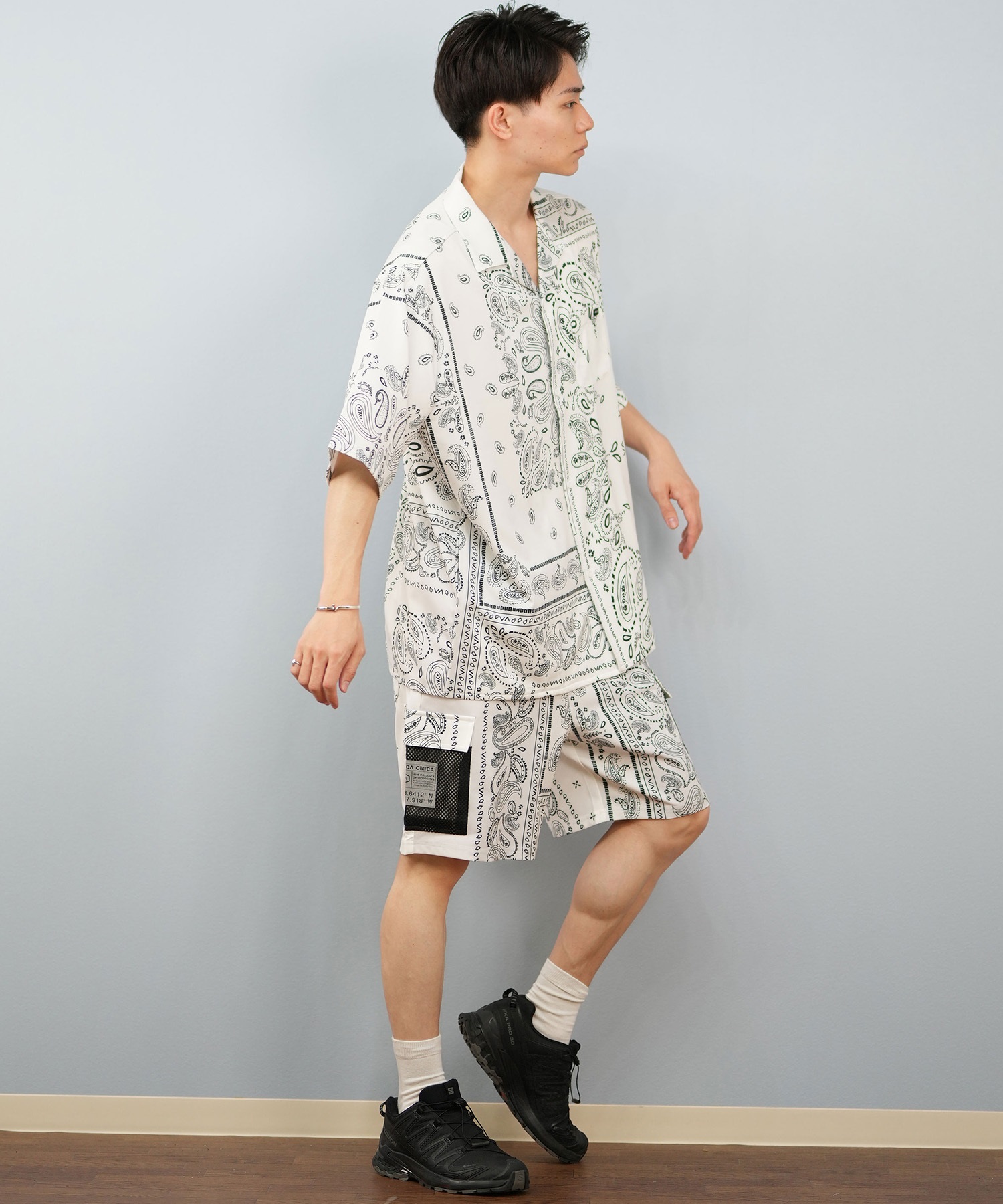 RVCA ルーカ 半袖 シャツ メンズ ペイズリー柄 セットアップ BF04A-P13(BLK-S)