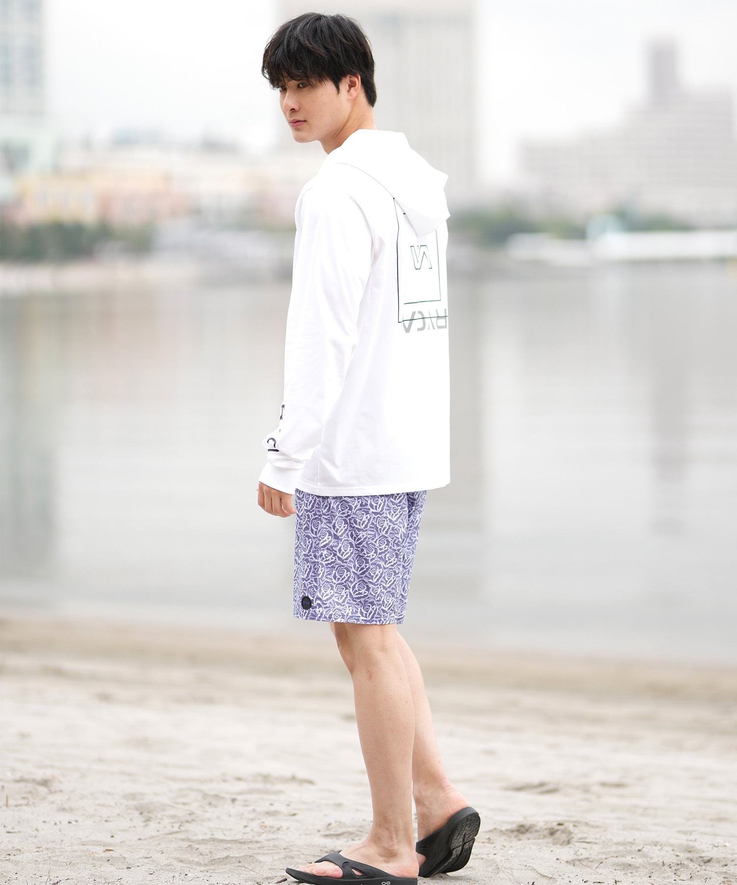 RVCA ルーカ 水着 ラッシュガード ジップアップ パーカー メンズ 長袖 バックプリント 水陸両用 UVカット 吸水速乾 BF041-P85(WHT-S)