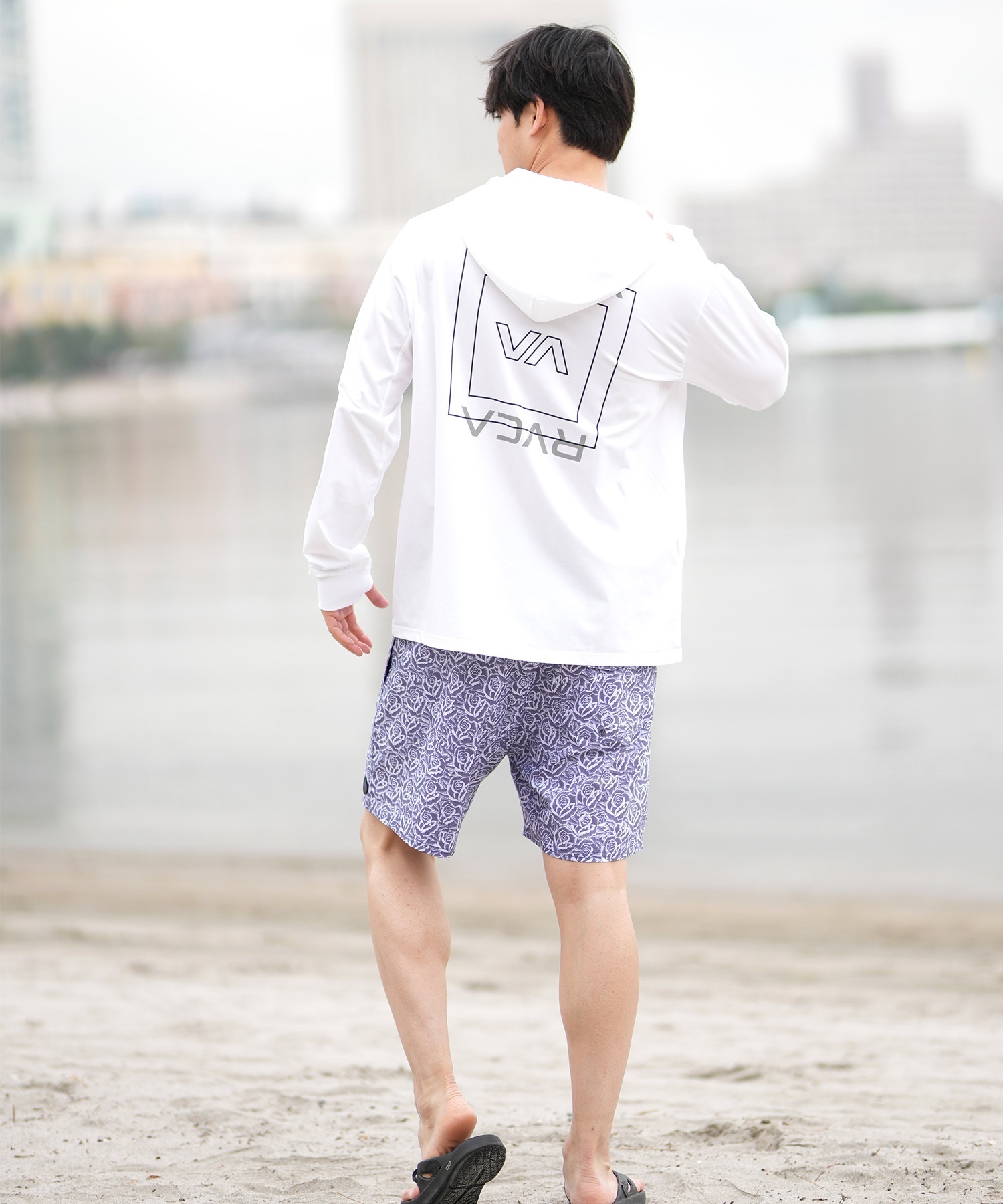 RVCA ルーカ 水着 ラッシュガード ジップアップ パーカー メンズ 長袖 バックプリント 水陸両用 UVカット 吸水速乾 BF041-P85(WHT-S)