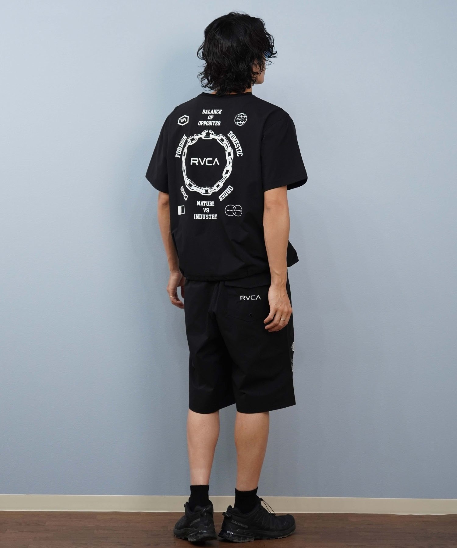 RVCA ルーカ 水着 ラッシュガード 半袖 Tシャツ メンズ 水陸両用 バックプリント セットアップ対応 BF04A-P89(BLK-S)