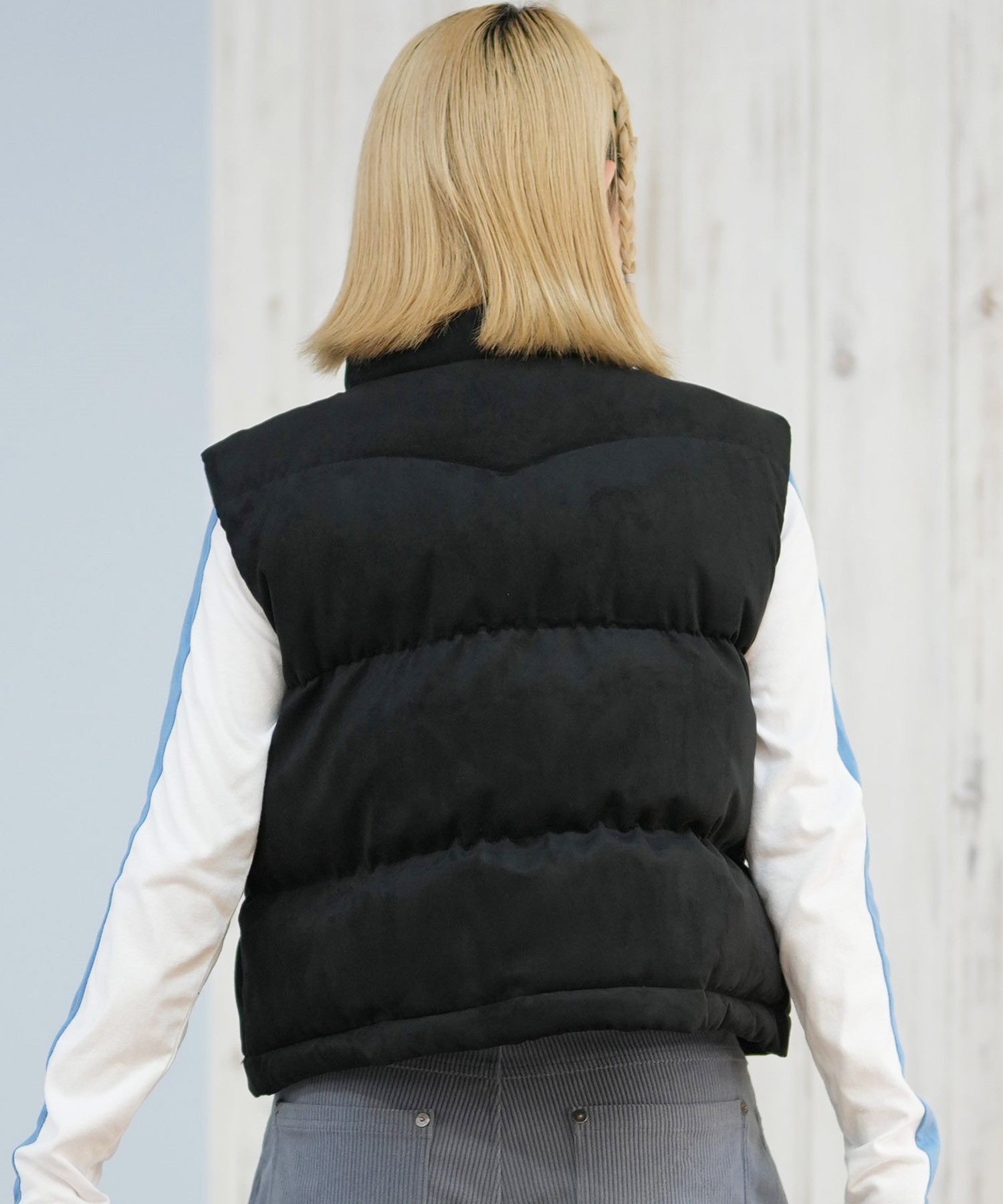 RVCA ルーカ ベスト レディース スエード ロゴ DEVON SUEDET PUFFER VEST BF044-755(BLK-S)