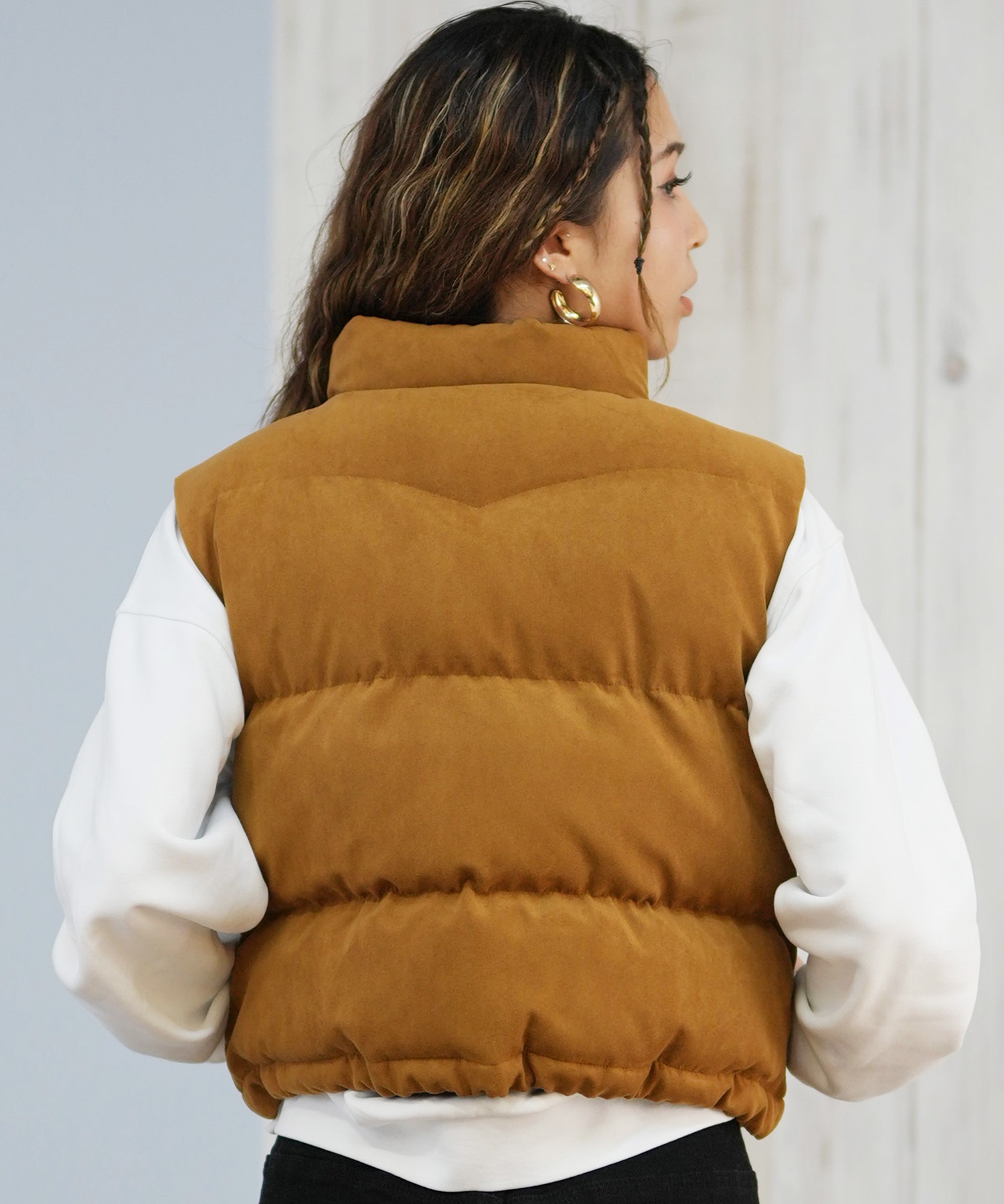RVCA ルーカ ベスト レディース スエード ロゴ DEVON SUEDET PUFFER VEST BF044-755(BLK-S)