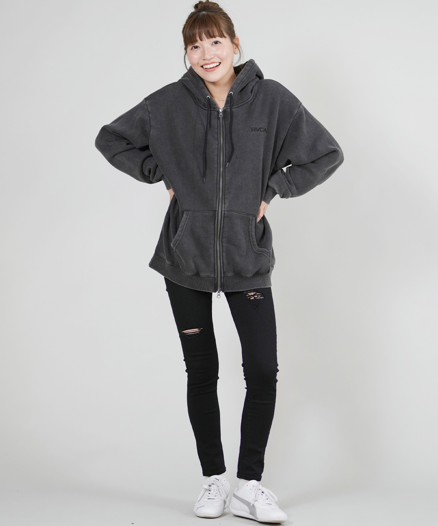 RVCA ルーカ ジップアップ パーカー レディース バックプリント ロゴ BF044-P02(BLK-M)