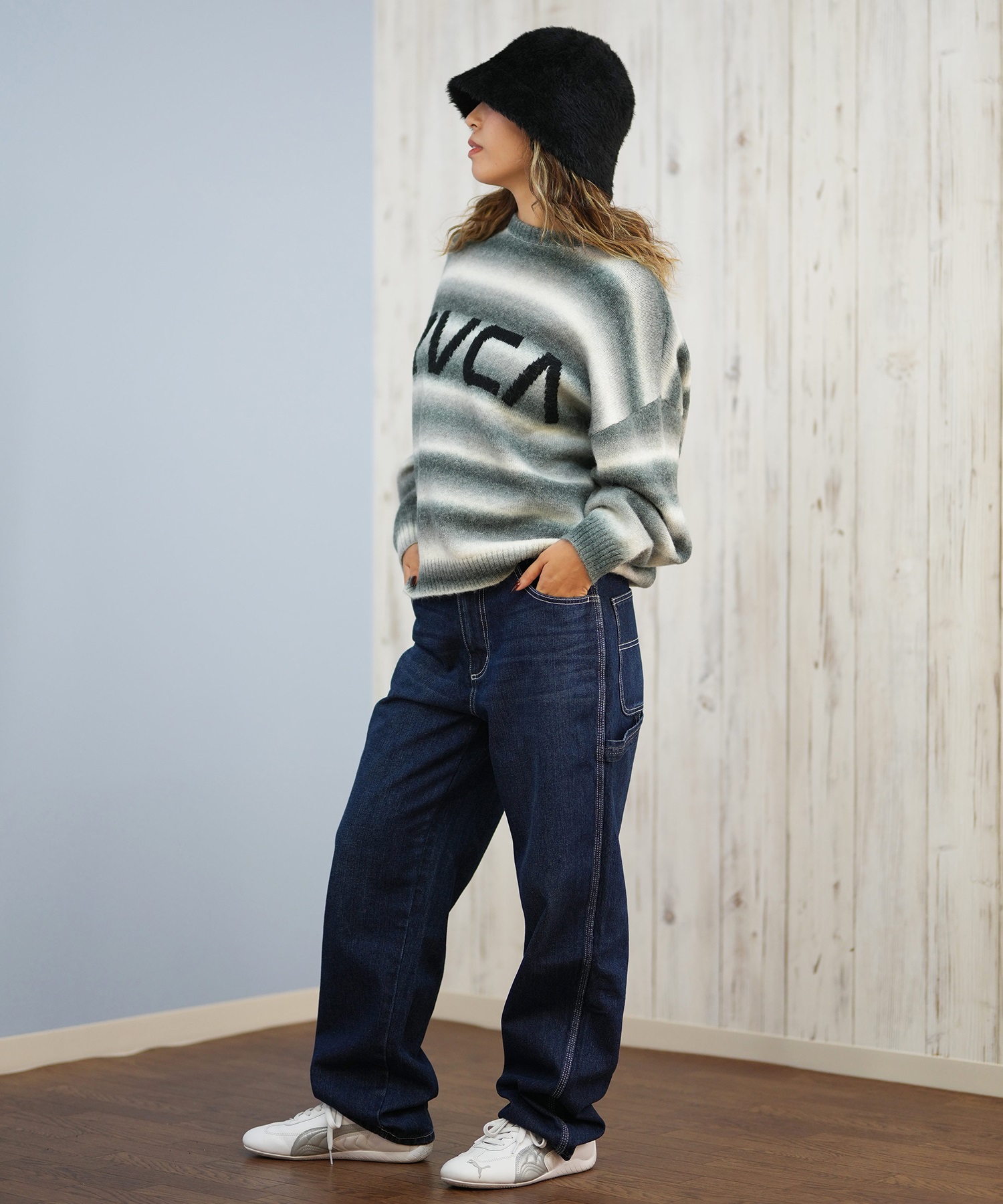 RVCA ルーカ ニット セーター レディース クルーネック ロゴ ボーダー