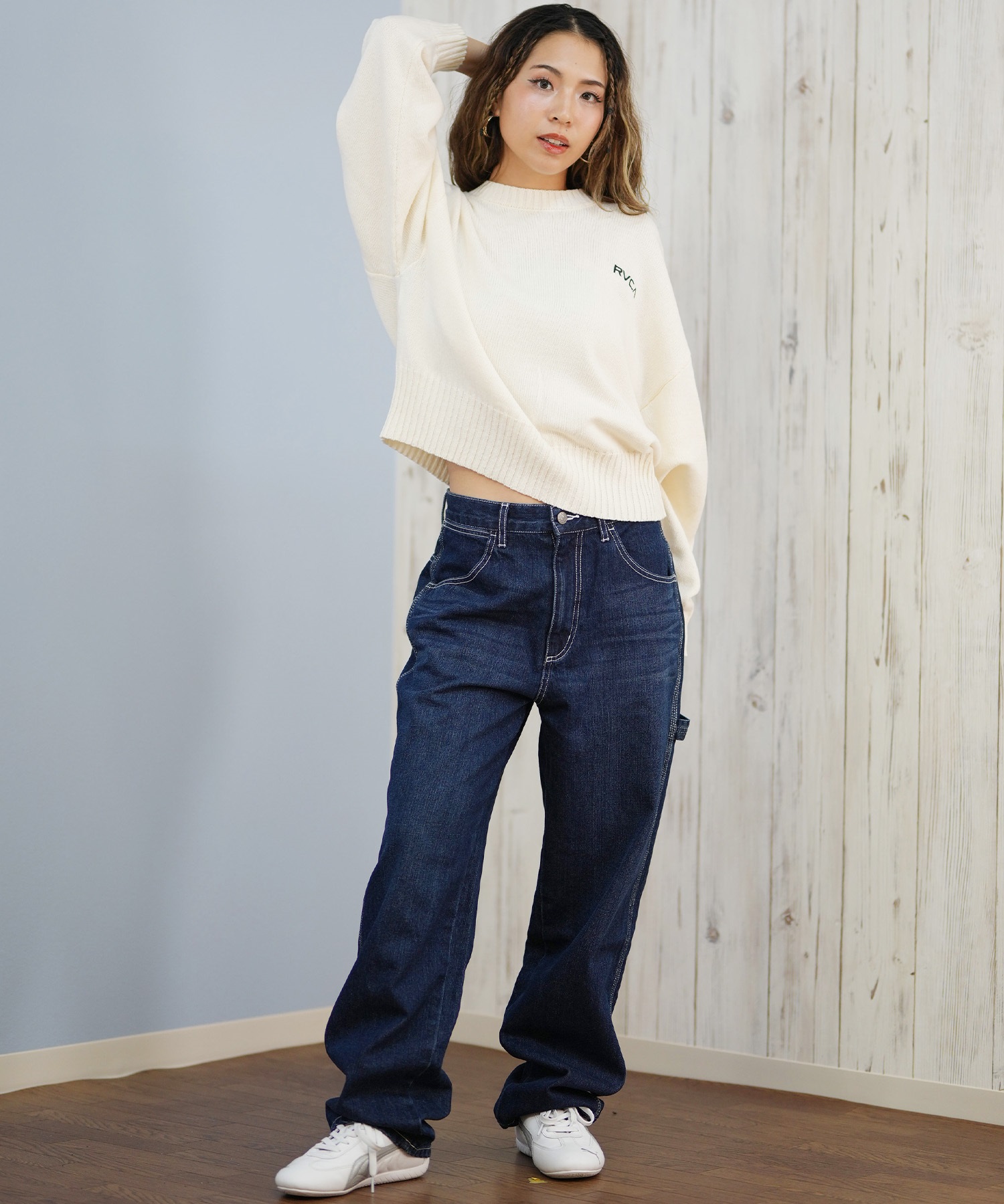 RVCA ルーカ ニット セーター レディース バックプリント ロゴ ARCH RVCA MATCH CREW KNIT BF044-P65(BLK-M)